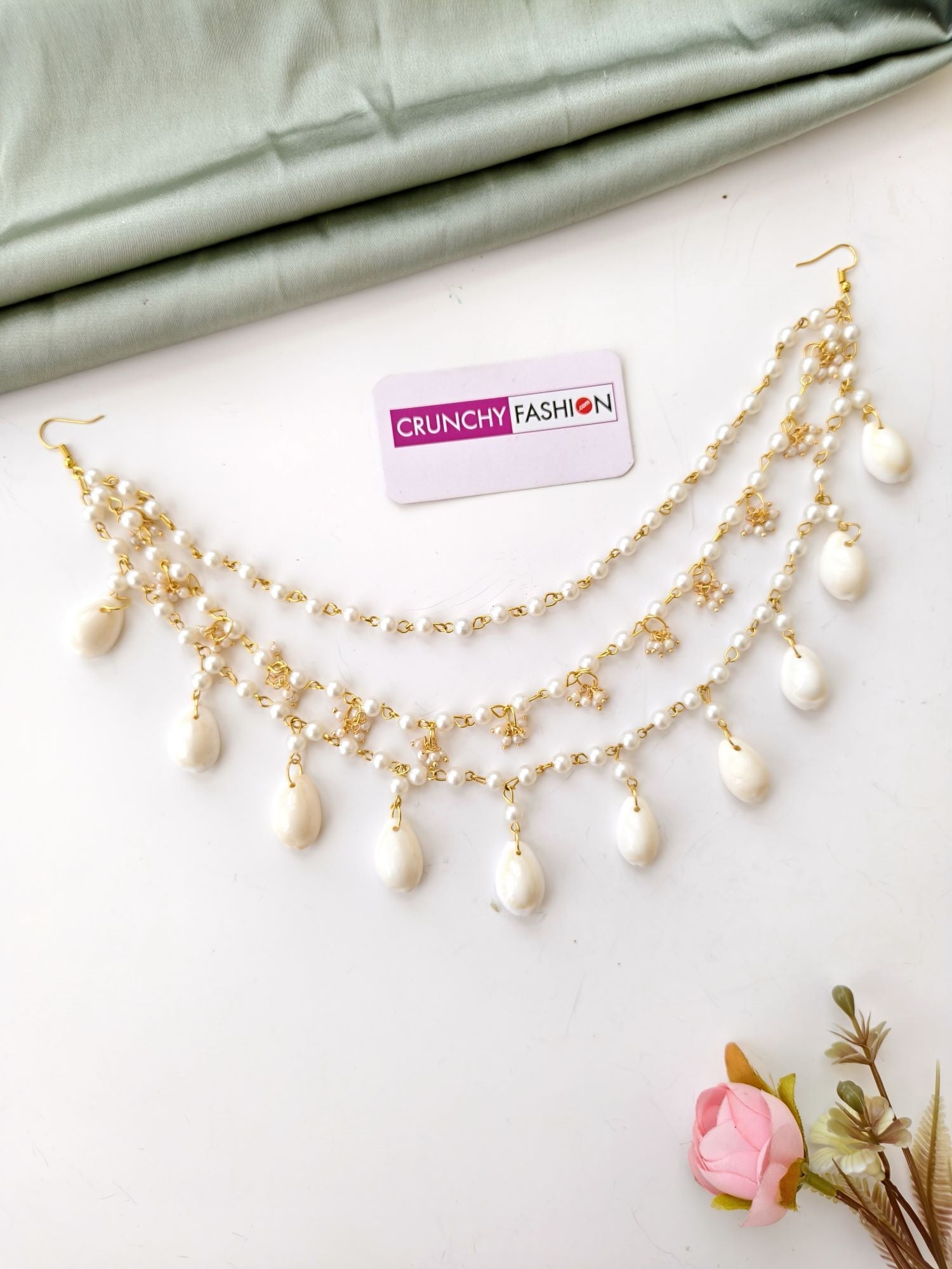 White floral shell hair accessories for women, bridal head chain