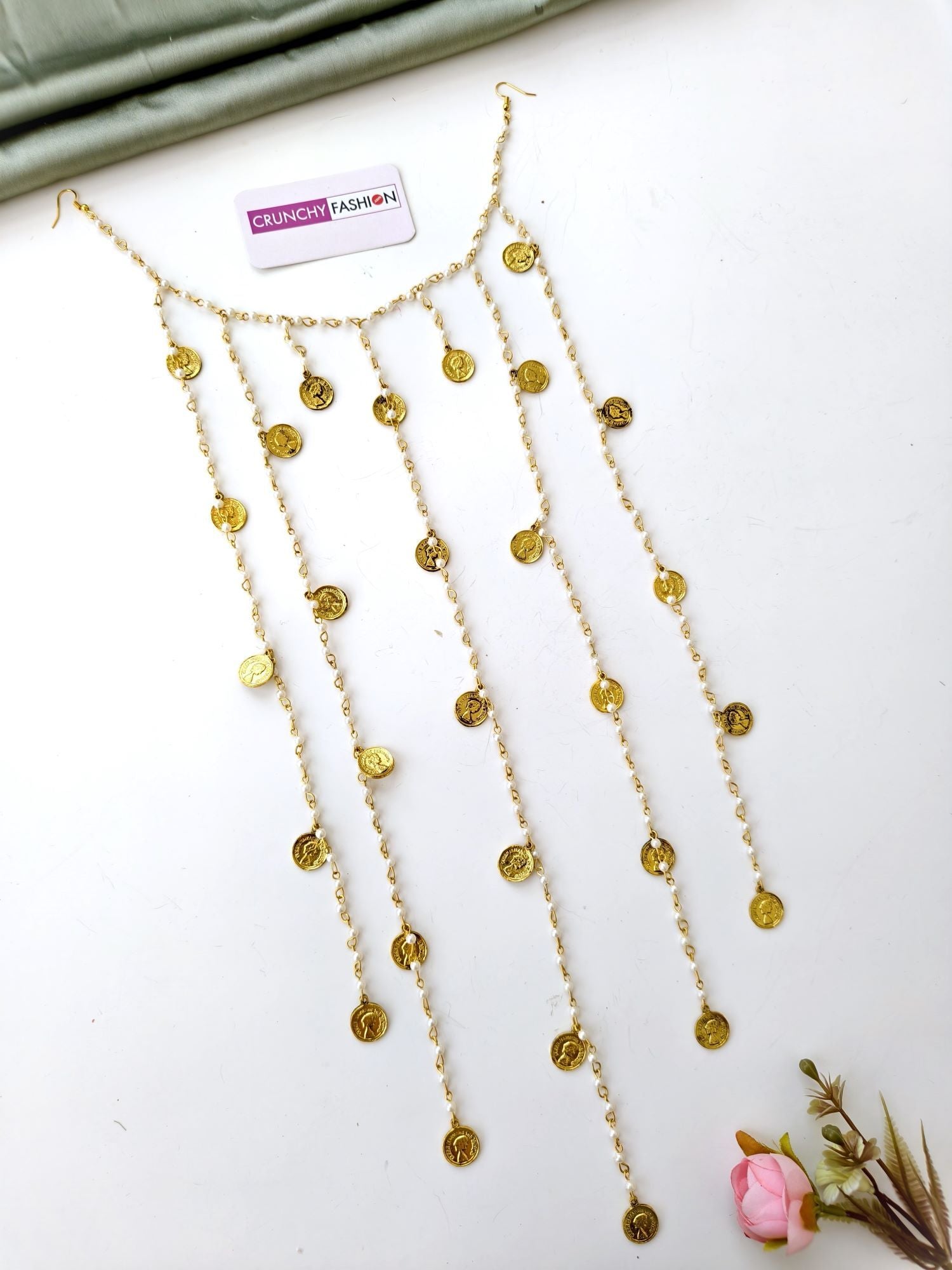 Gold coin hair accessories for women, artificial brass hair pin for bridal hairstyle, wedding and haldi look