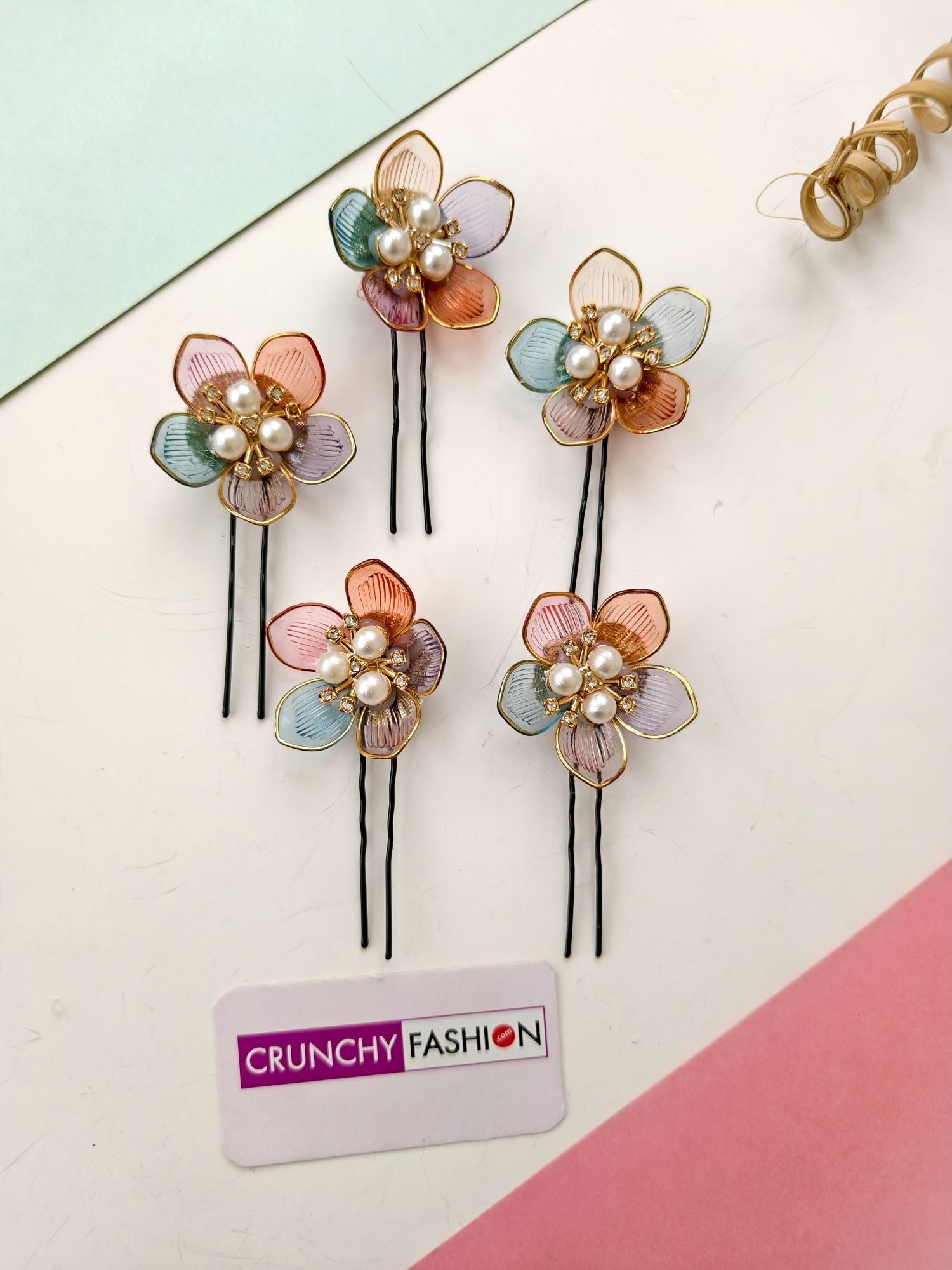 multicolored acrylic floral hair pin for wedding and haldi