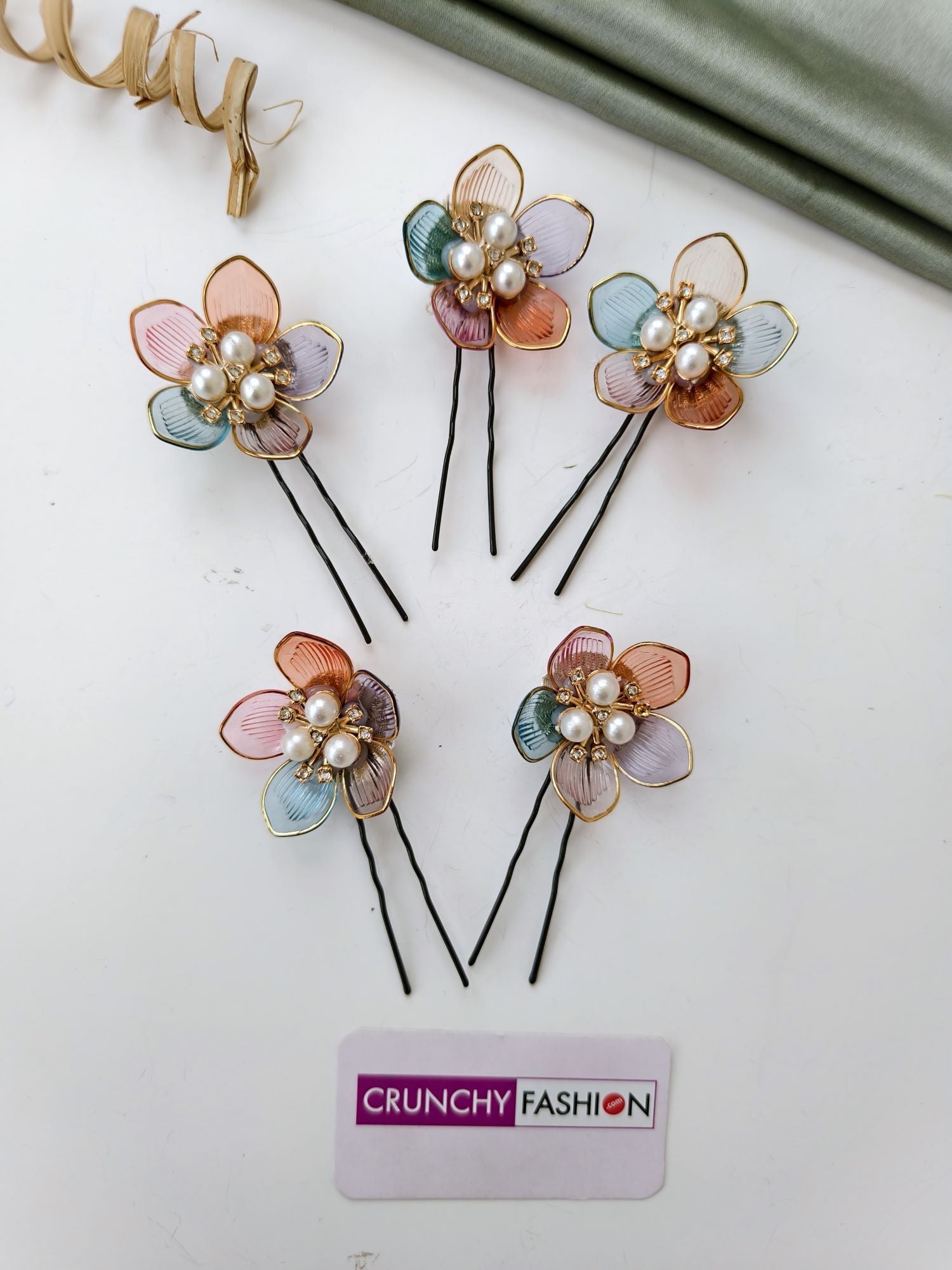 multicolored acrylic floral hair pin for wedding and haldi
