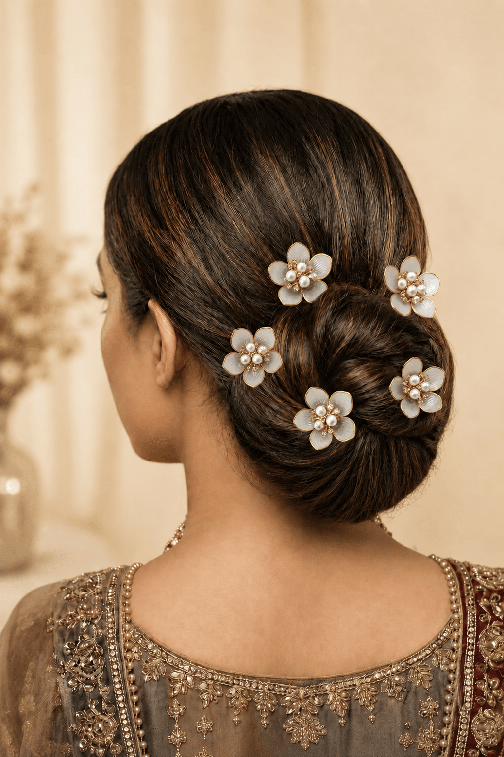 White Floral Acrylic Wedding Hair Pins