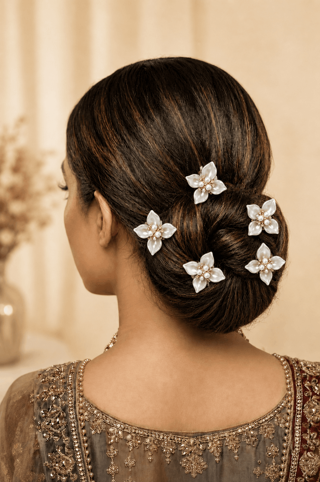 White Floral Acrylic Hair Pins for Wedding