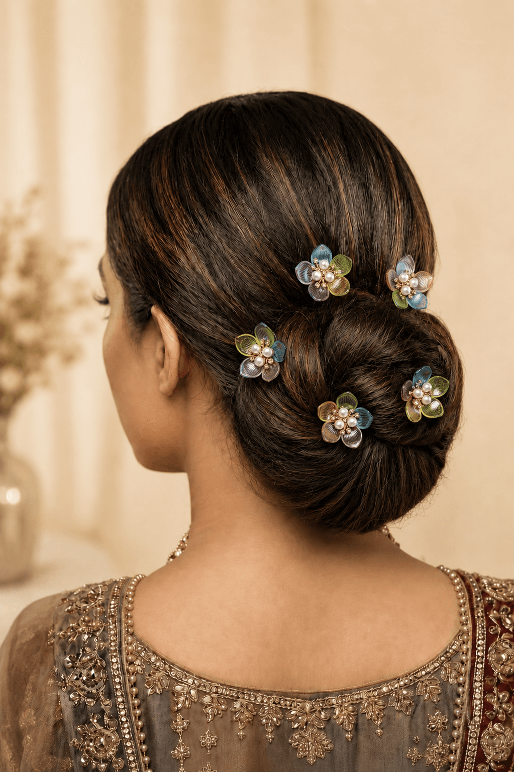 Multicolor Acrylic Floral Wedding Hair Pins