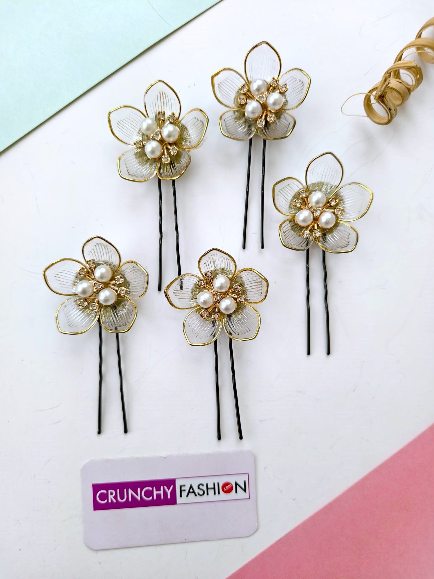 multicolored acrylic floral hair pin head chain for wedding haldi