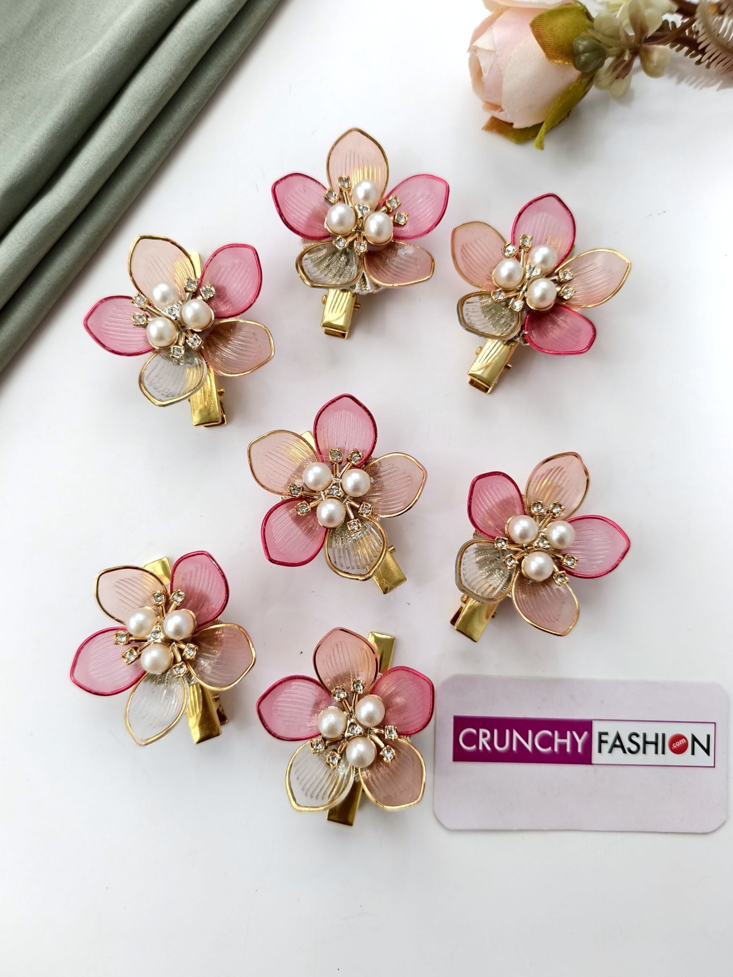 shade of pink floral hair clip for wedding, acrylic hair accessories