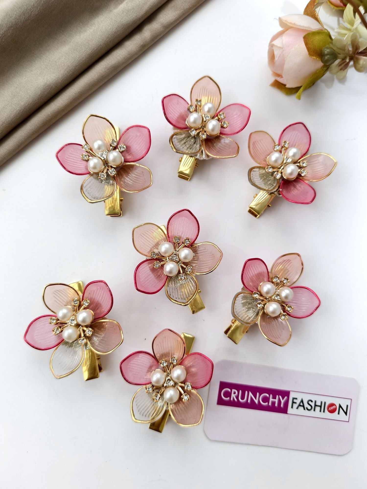 shade of pink floral hair clip for wedding, acrylic hair accessories