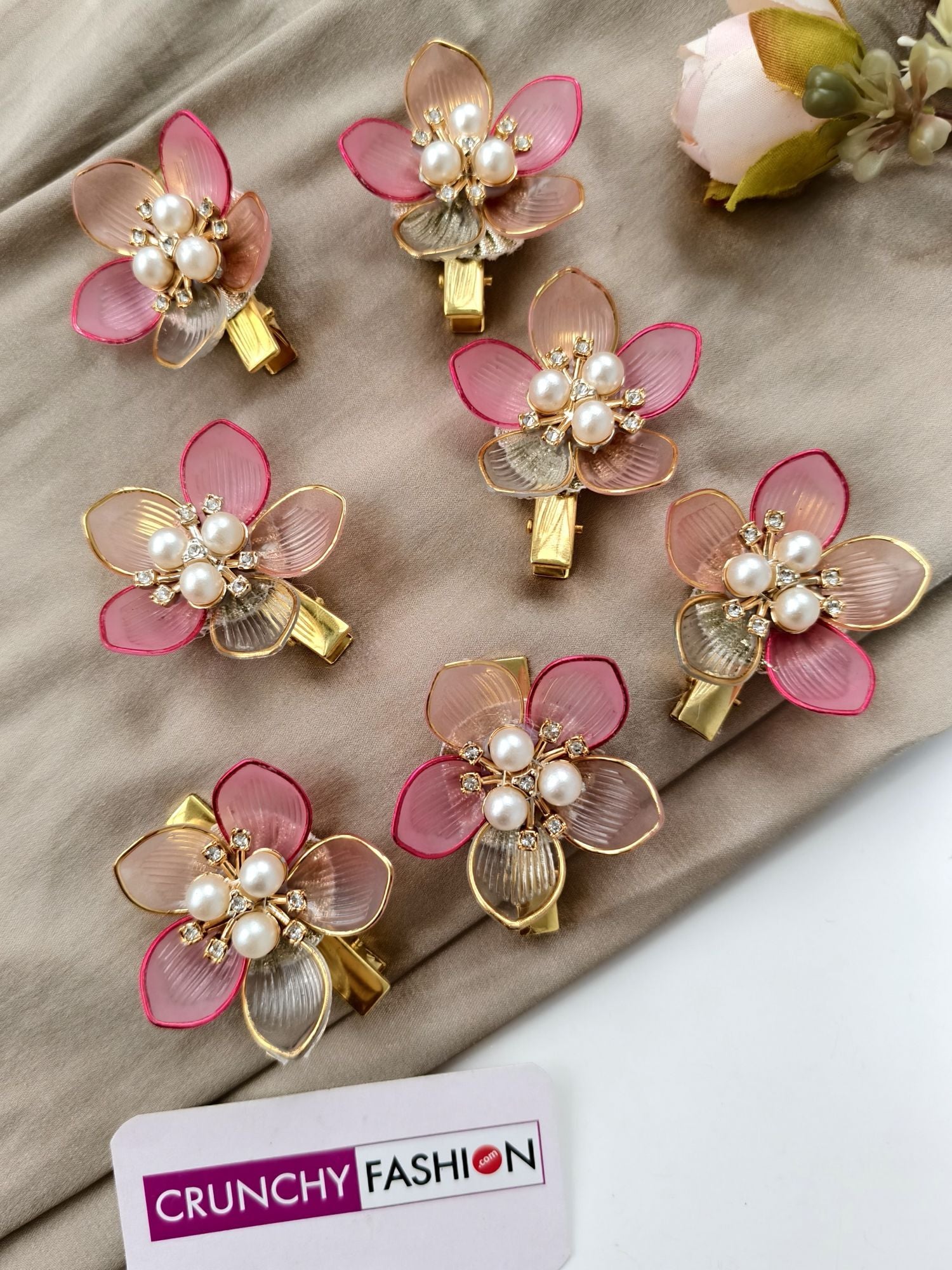 shade of pink floral hair clip for wedding, acrylic hair accessories