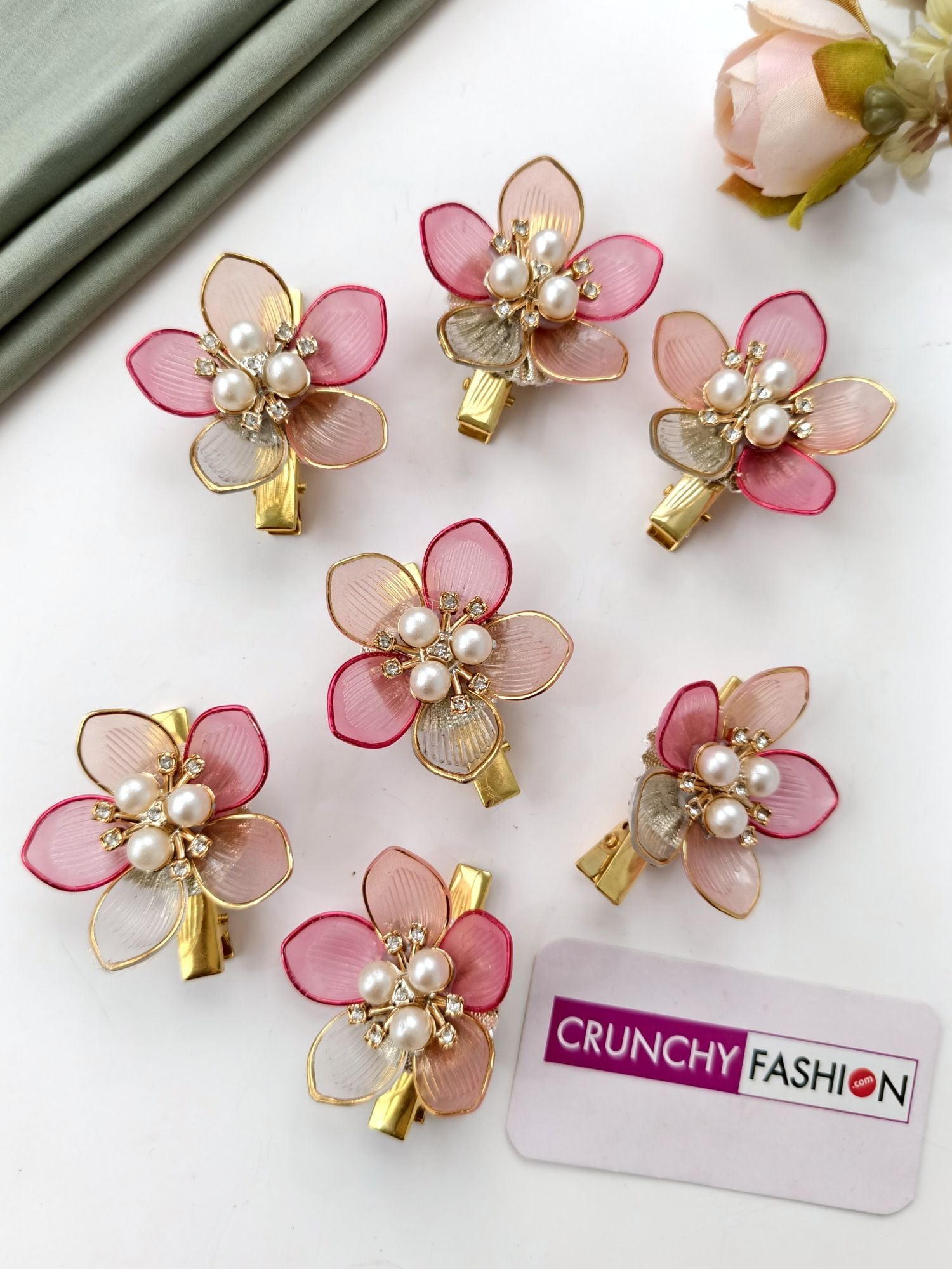 shade of pink floral hair clip for wedding, acrylic hair accessories