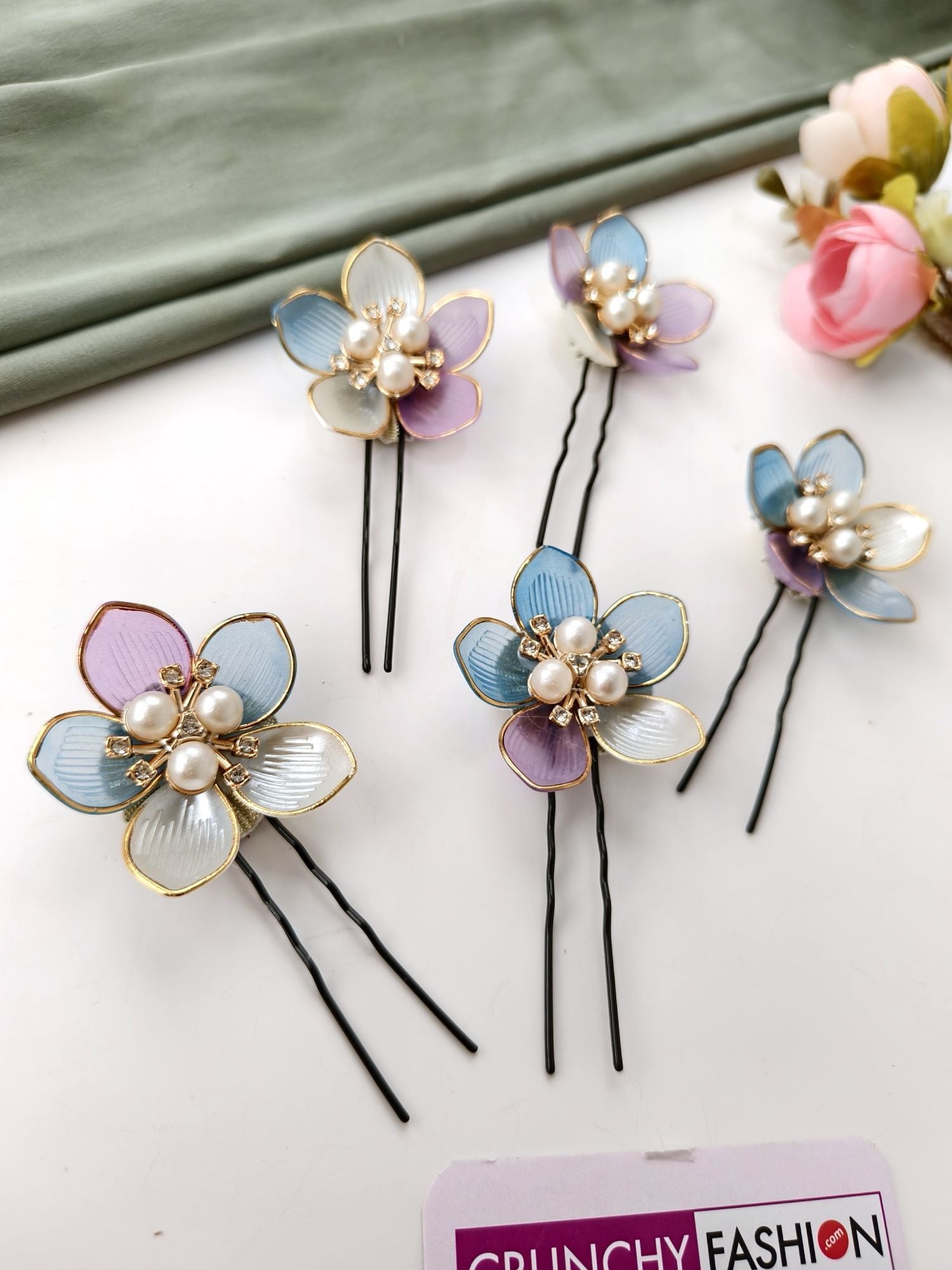 Shade of blue acrylic floral hair clip for wedding and haldi