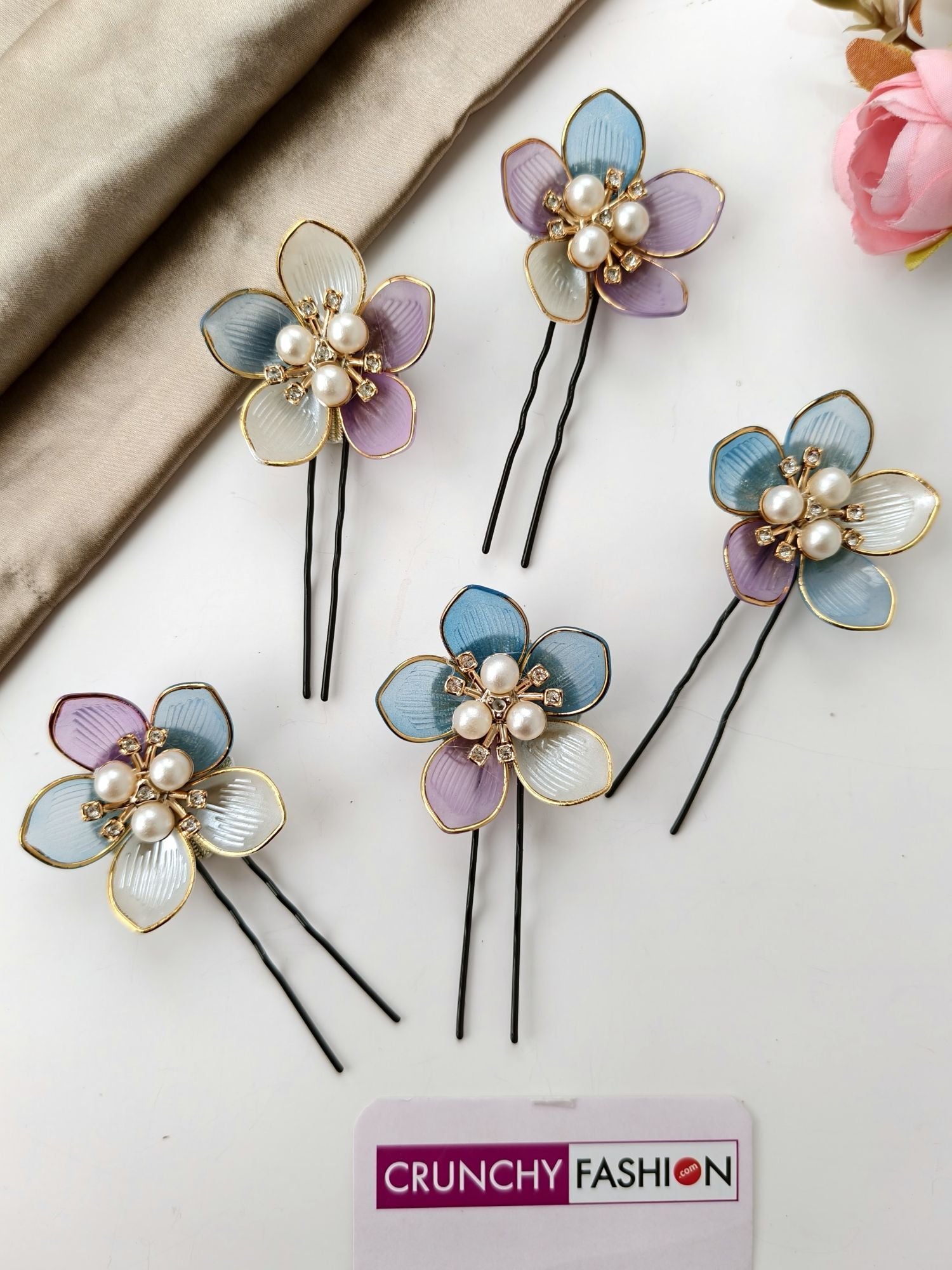 Shade of blue acrylic floral hair clip for wedding and haldi