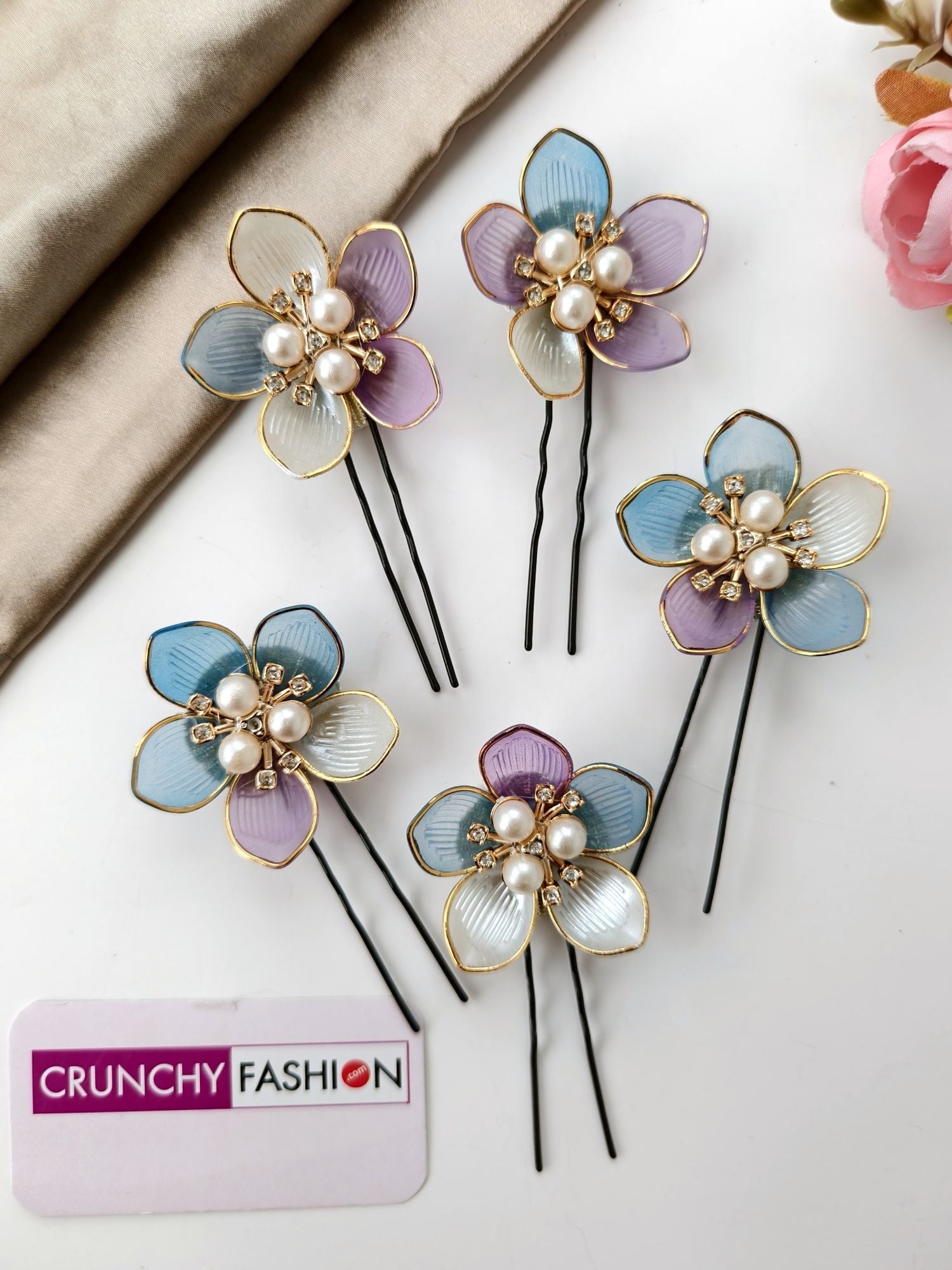 Shade of blue acrylic floral hair clip for wedding and haldi
