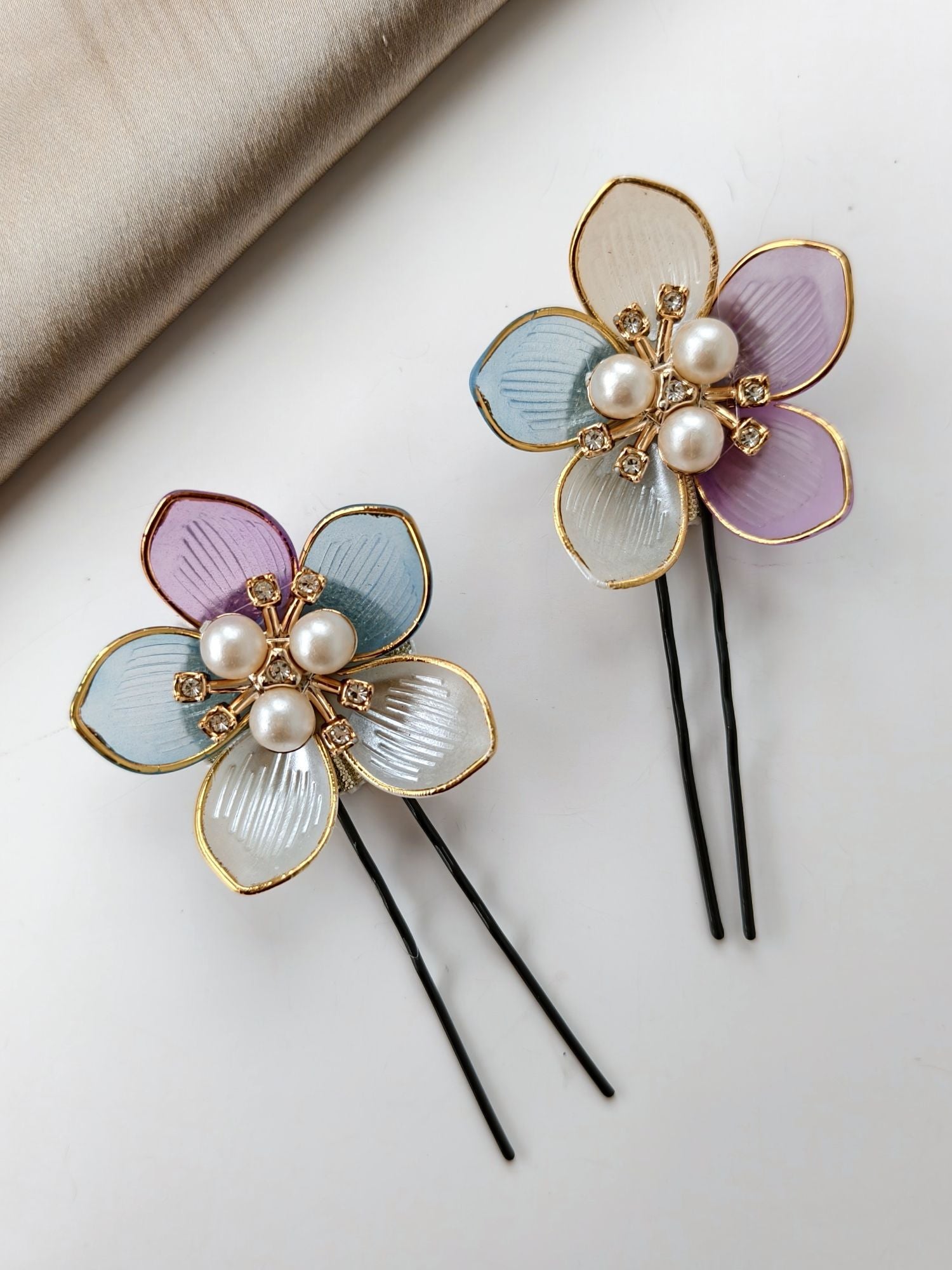 Shade of blue acrylic floral hair clip for wedding and haldi