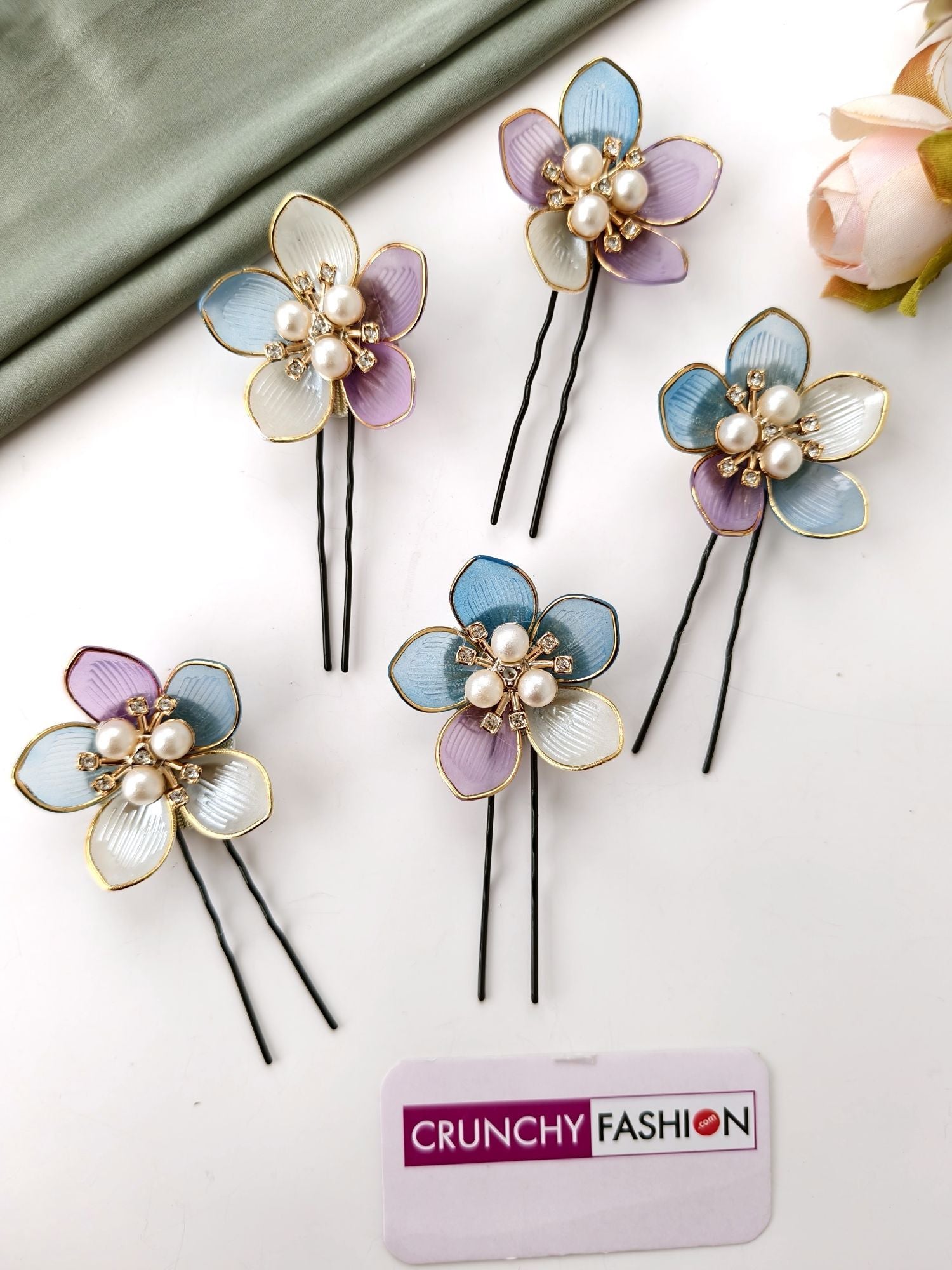 Shade of blue acrylic floral hair clip for wedding and haldi