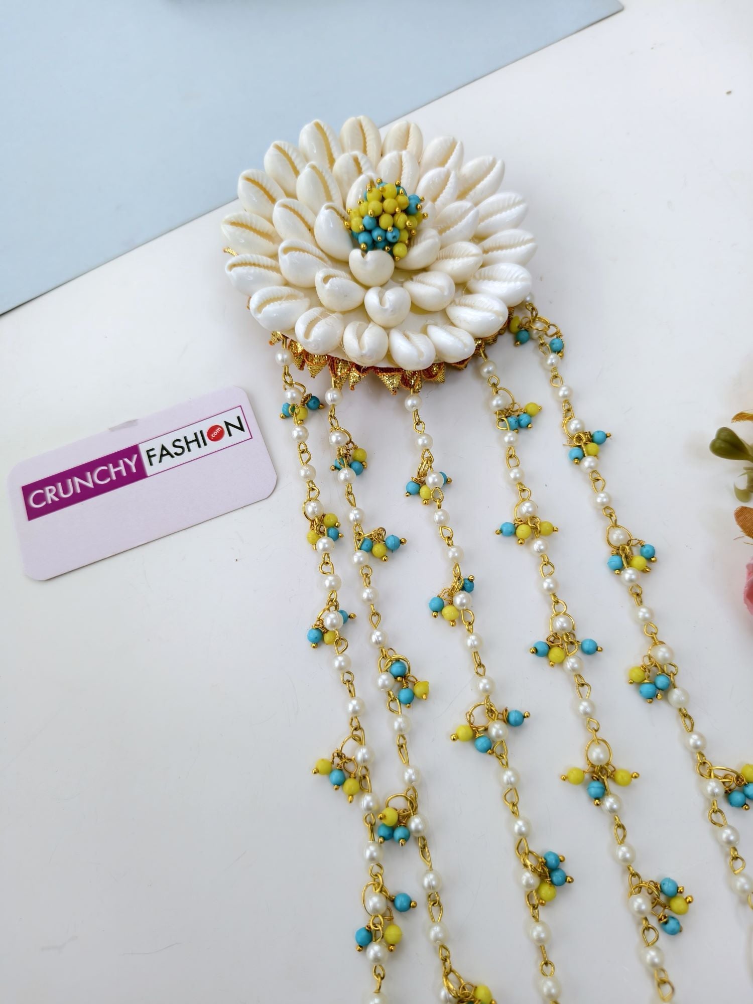 sky blue and yellow sea shell hair accessories for wedding 2026