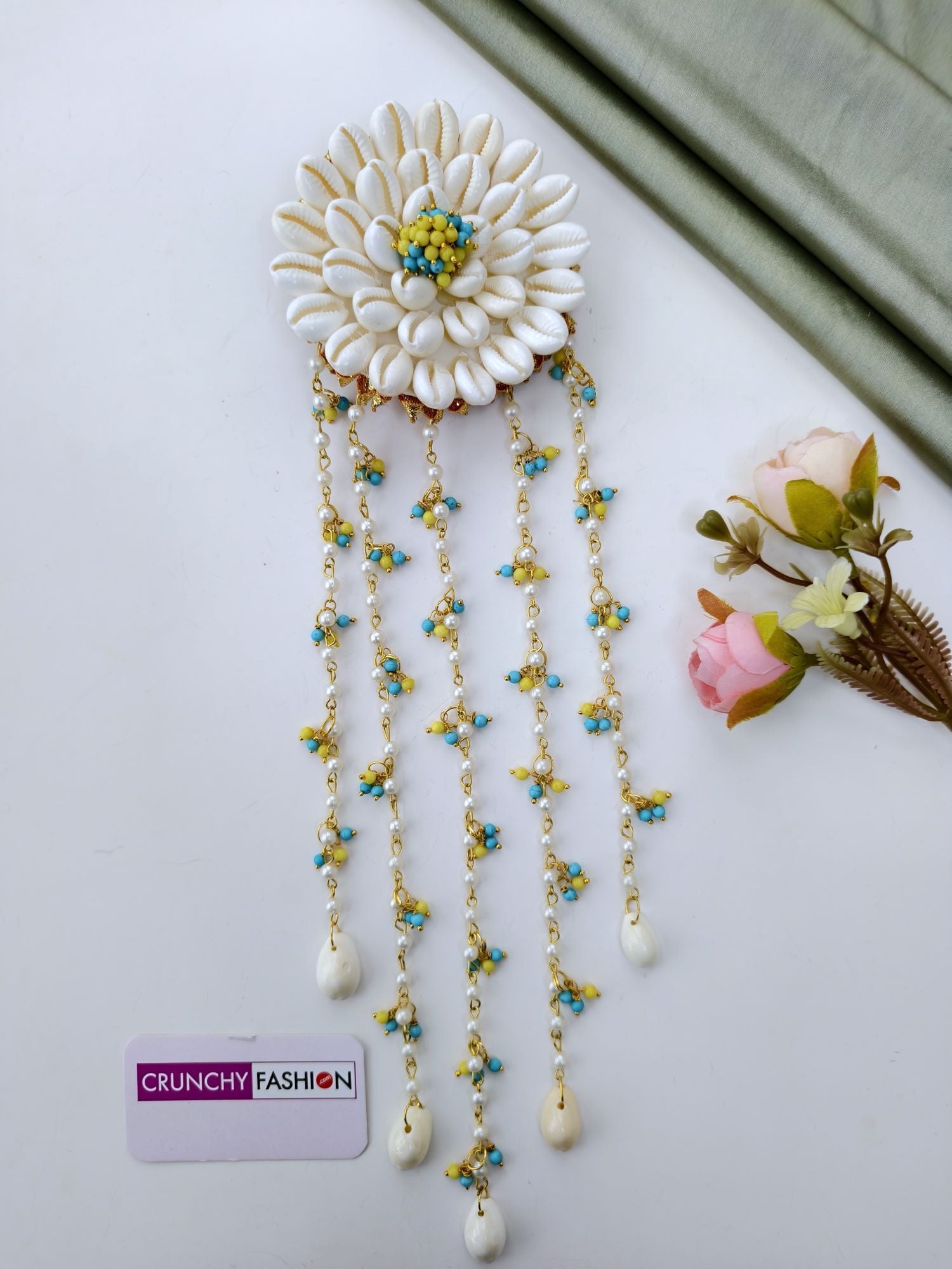 Yellow-Sky Blue Sea Shell Bridal Hair Accessories