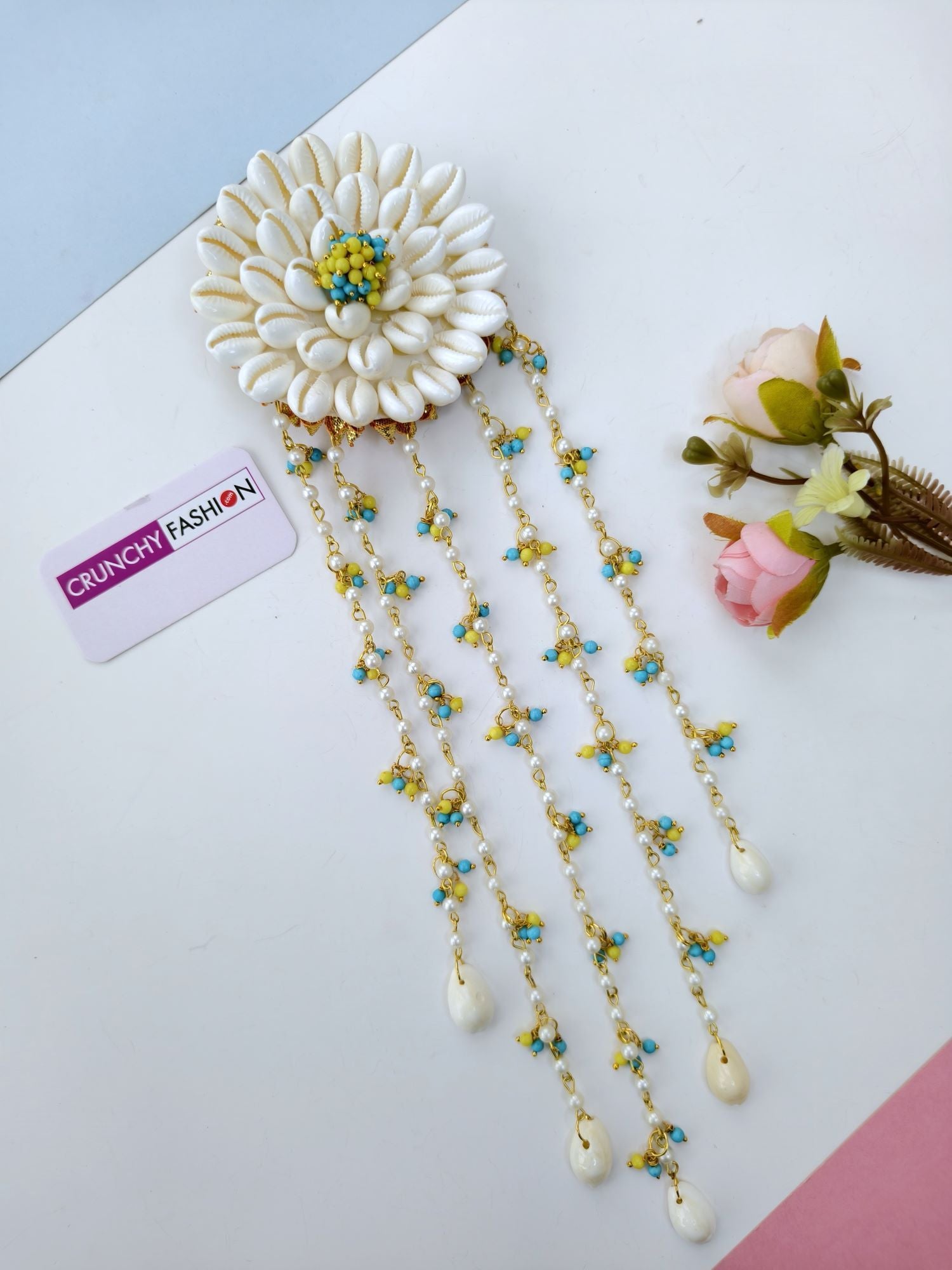 sky blue and yellow sea shell hair accessories for wedding 2026