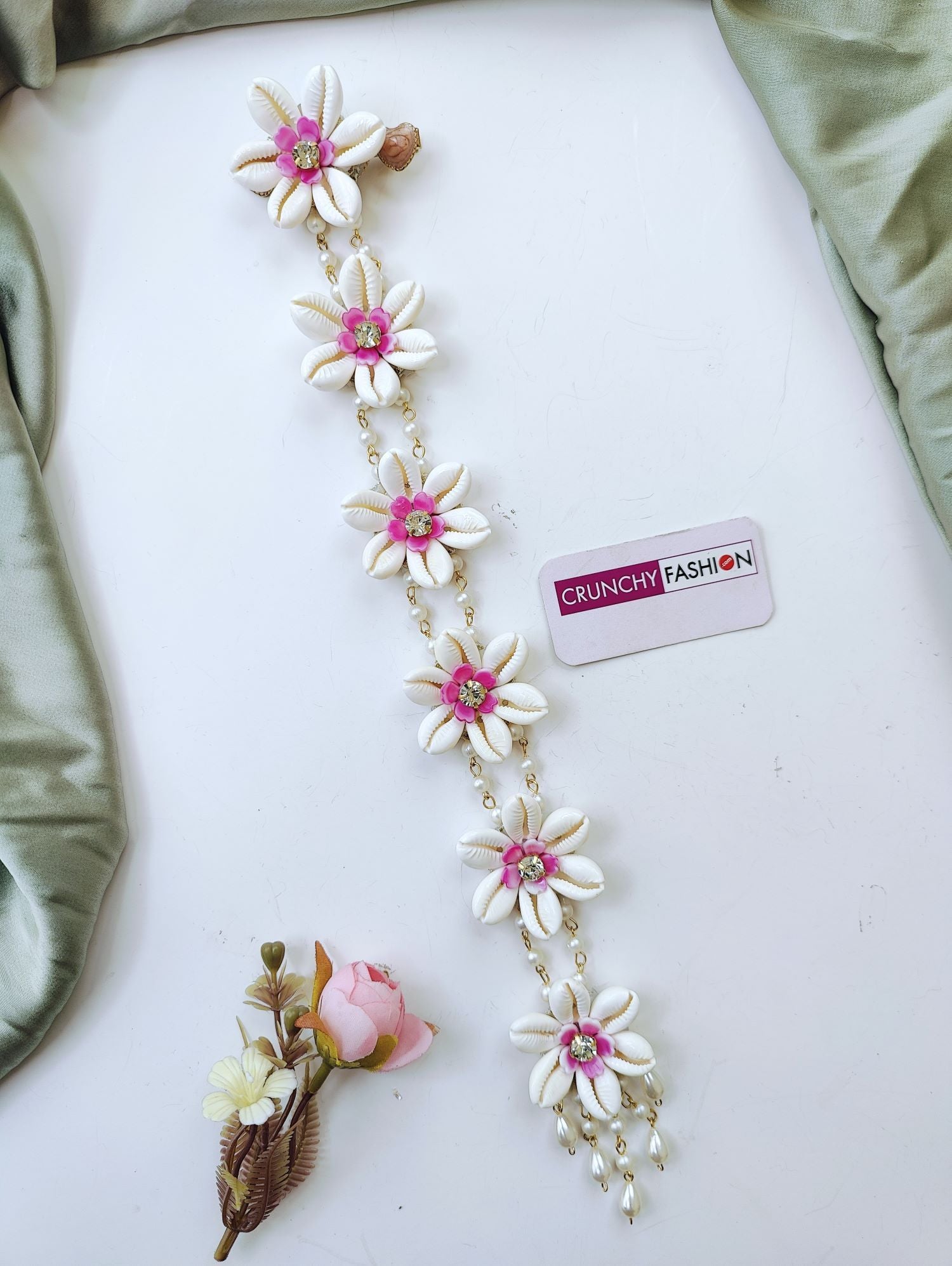 pink shell and pearl hair accessories for women, bridal and Haldi
