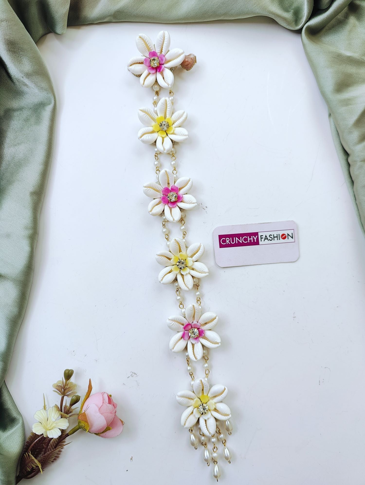 Shell and pearl hair accessories for women, yellow pink bridal