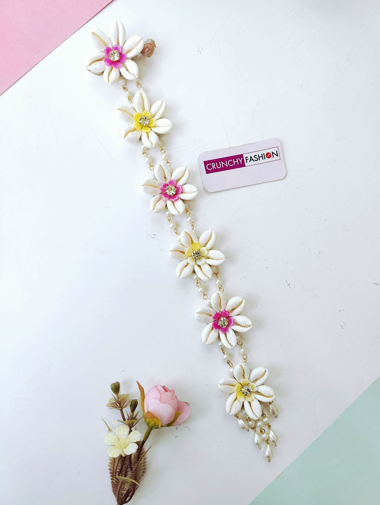 Shell and pearl hair accessories for women, yellow pink bridal