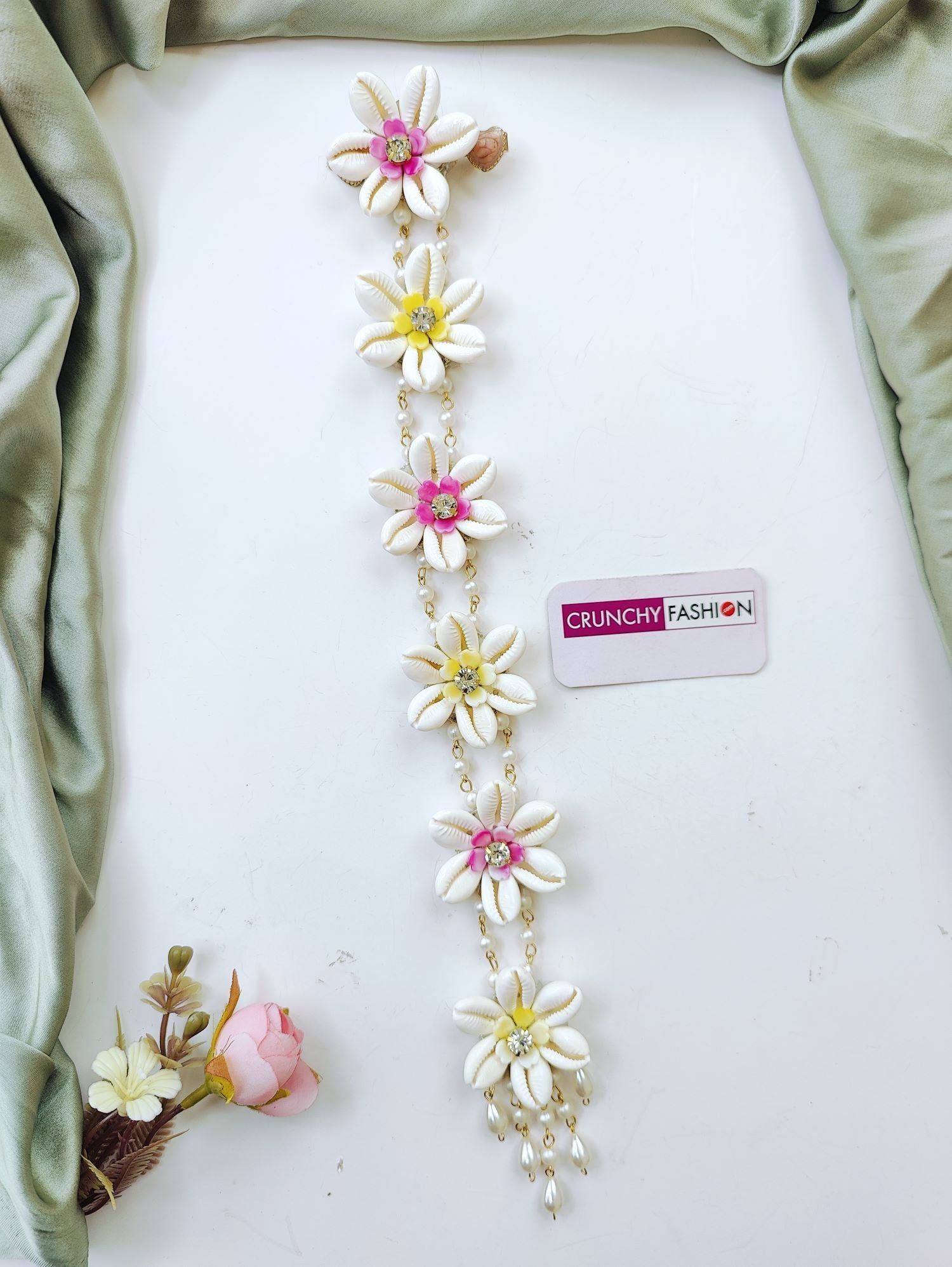 Shell and pearl hair accessories for women, yellow pink bridal