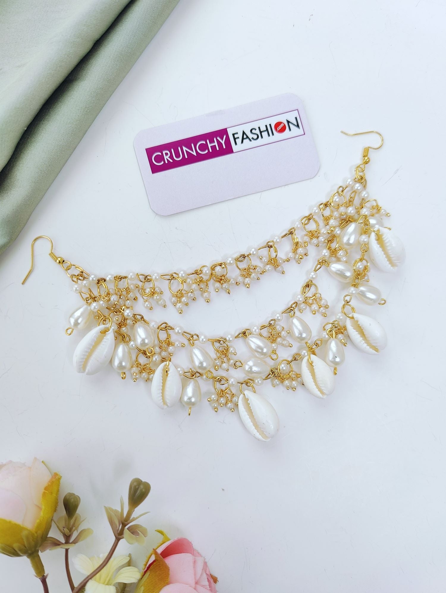 sea shell hair accessories for wedding and open hair, Indian bride