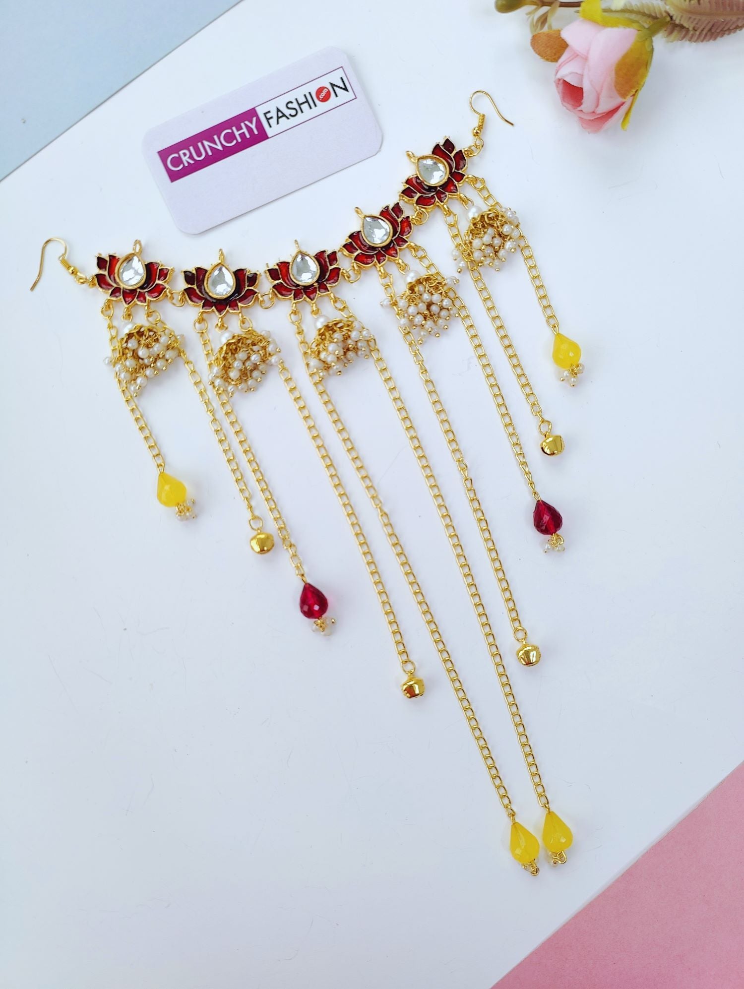 Maroon kundan lotus hair accessory for haldi and mehndi brides