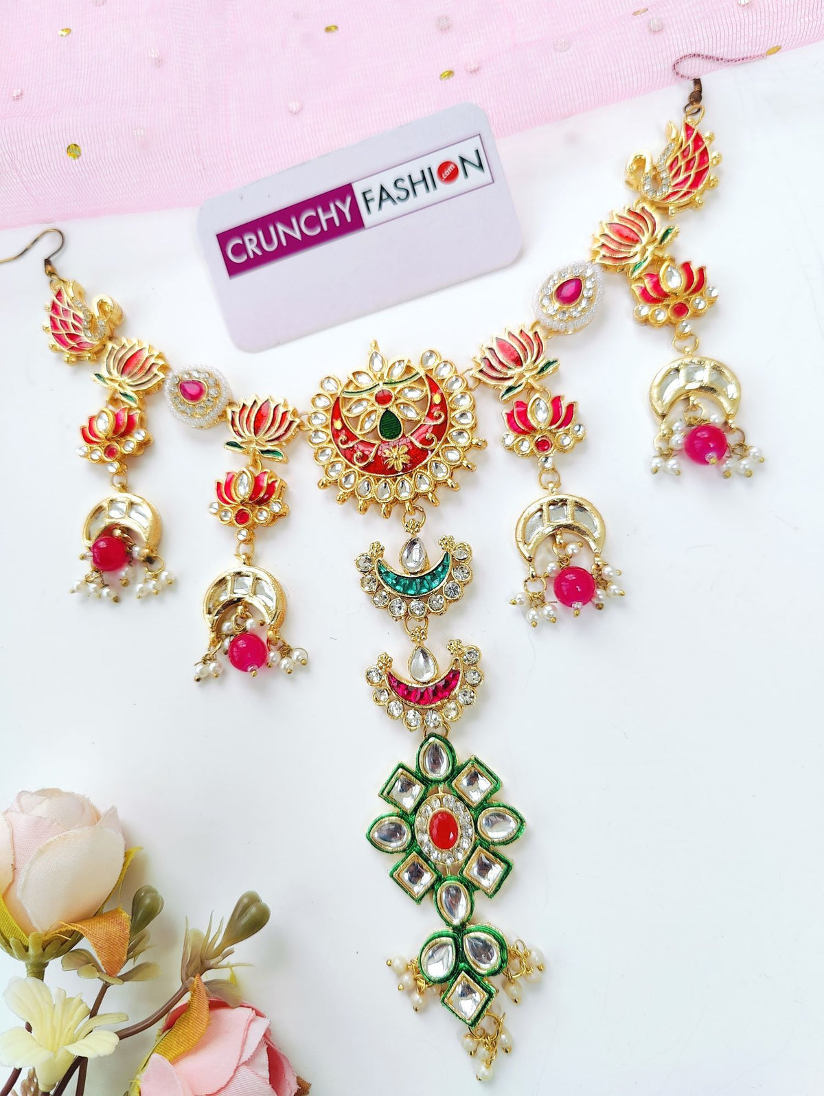 Floral kundan hair accessory with pearls, bridal haldi mehndi jewellery