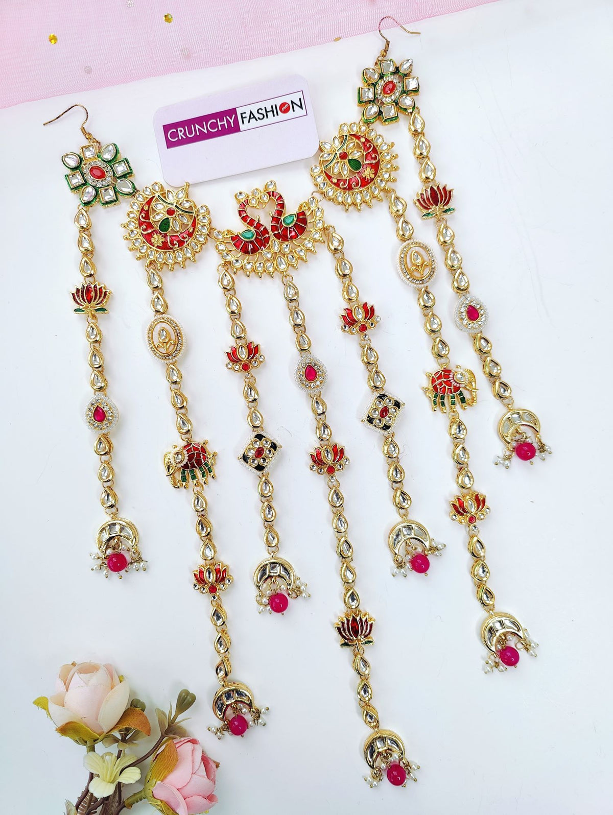 maroon floral hair accessory with kundan and pearl for wedding