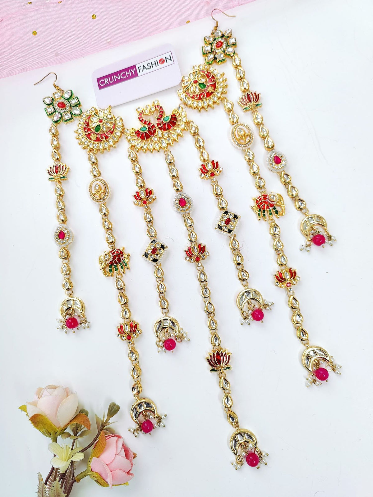 maroon floral hair accessory with kundan and pearl for wedding
