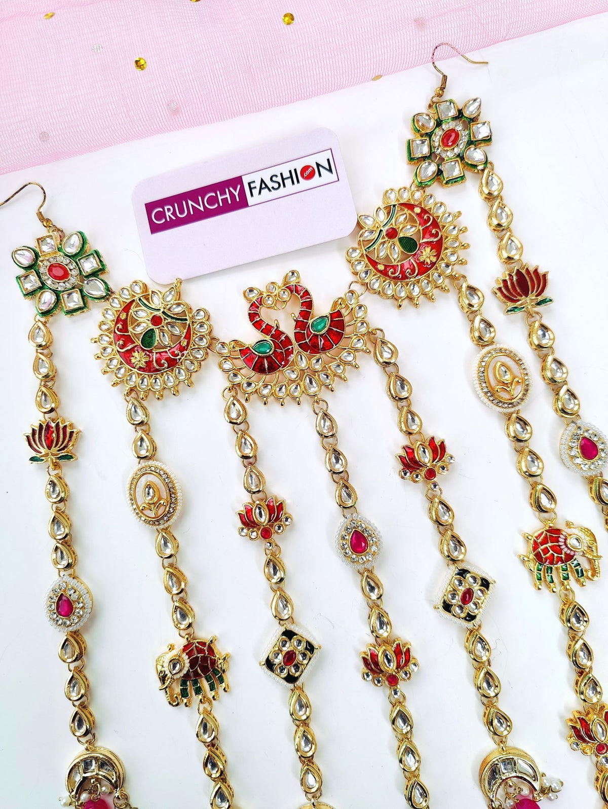 maroon floral hair accessory with kundan and pearl for wedding