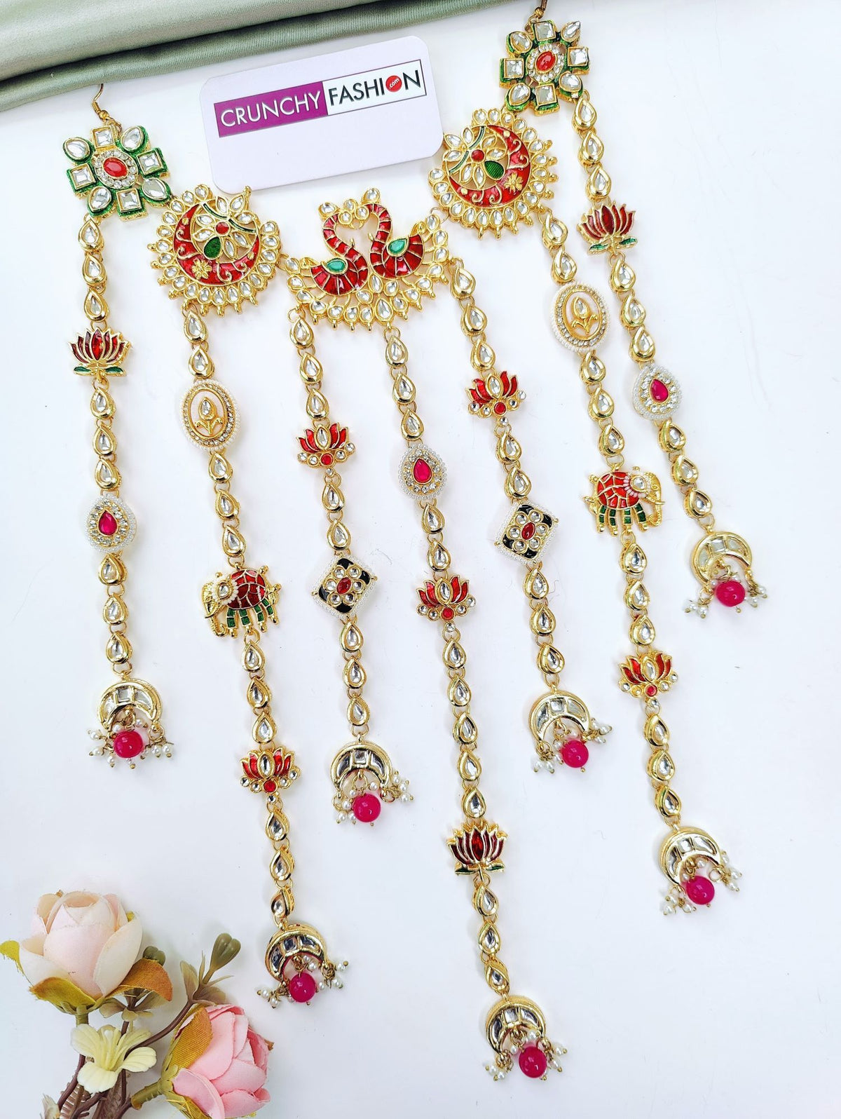 maroon floral hair accessory with kundan and pearl for wedding