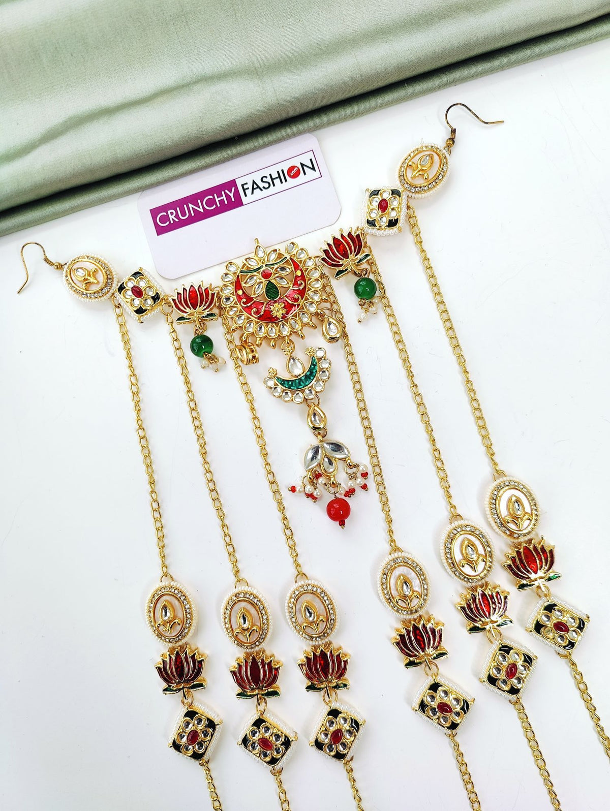floral kundan hair accessory, multi colour pearl jewellery for wedding