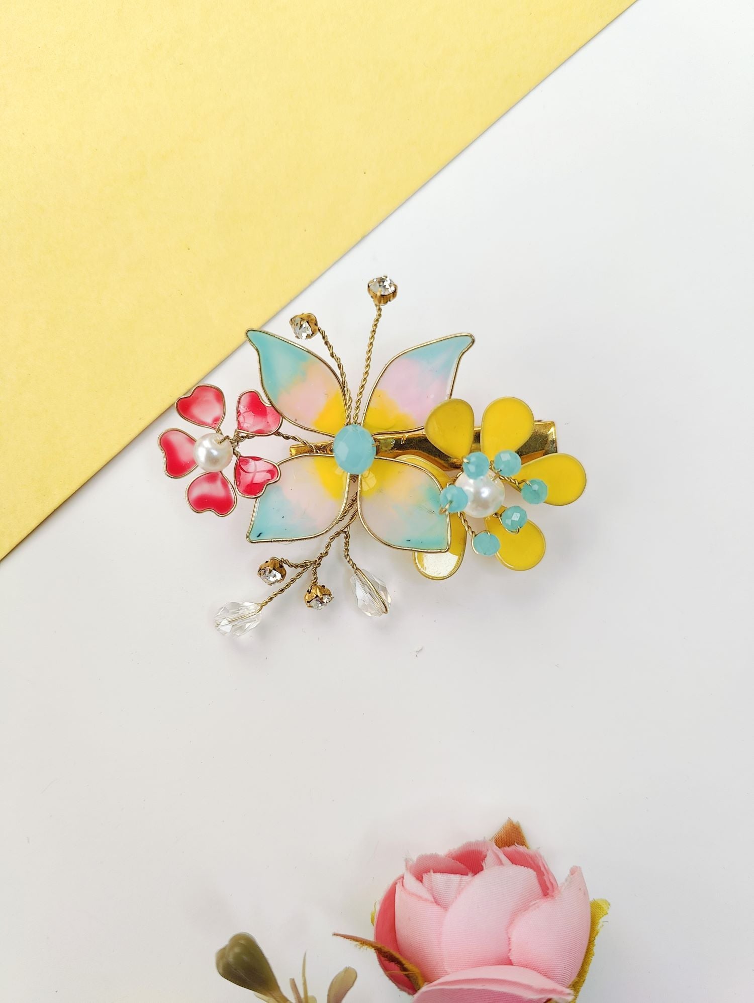 multicolor resin floral hair clip, handmade lightweight jewellery