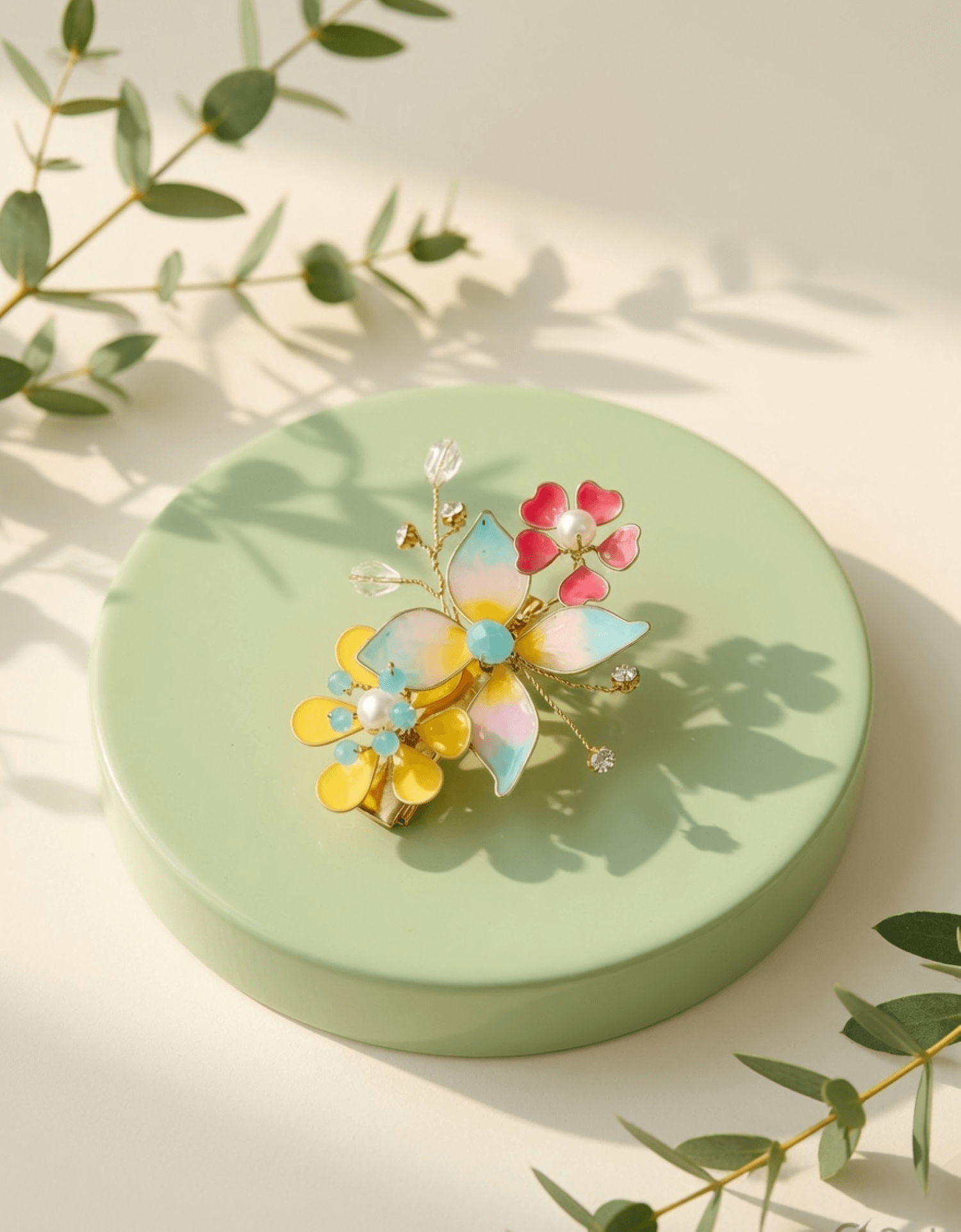 multicolor resin floral hair clip, handmade lightweight jewellery