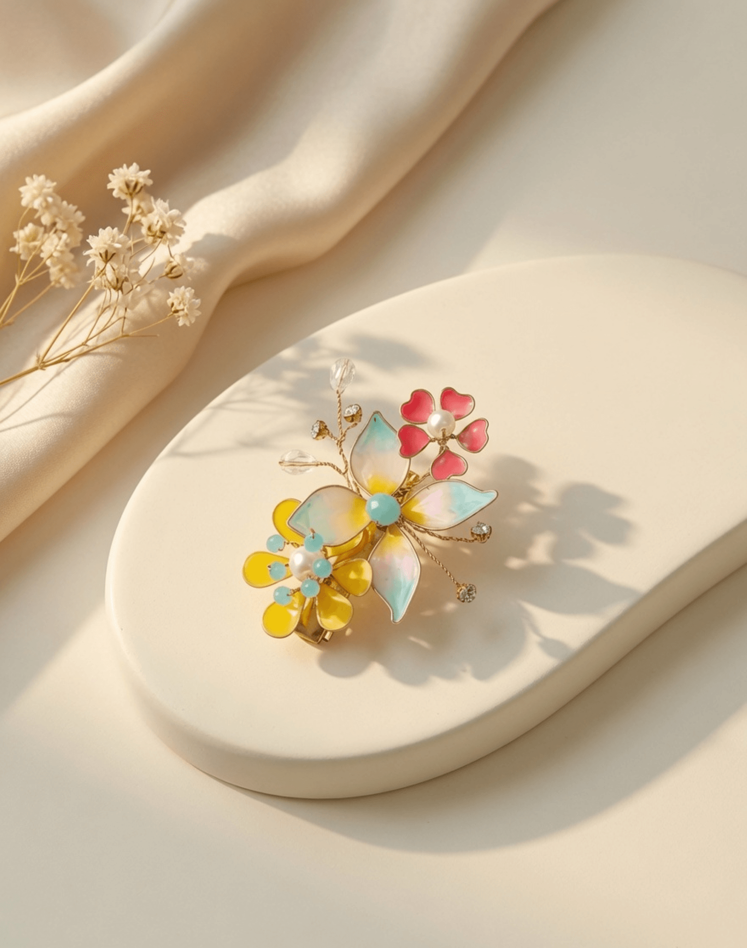 multicolor resin floral hair clip, handmade lightweight jewellery