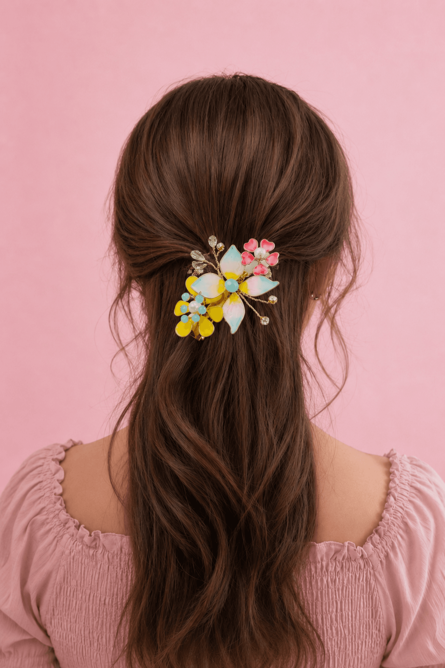 multicolor resin floral hair clip, handmade lightweight jewellery