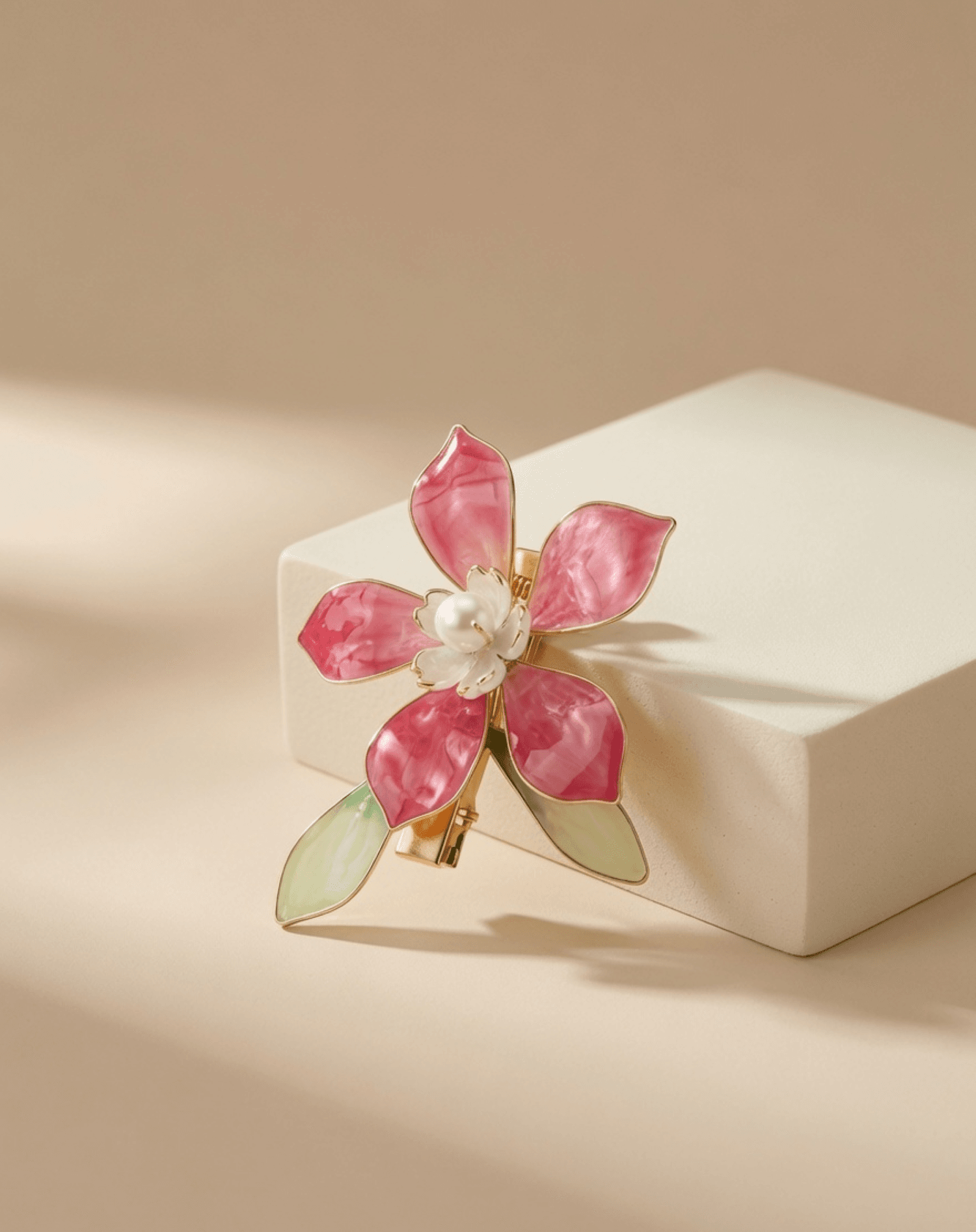 pink and green resin floral jewellery lightweight hair clip
