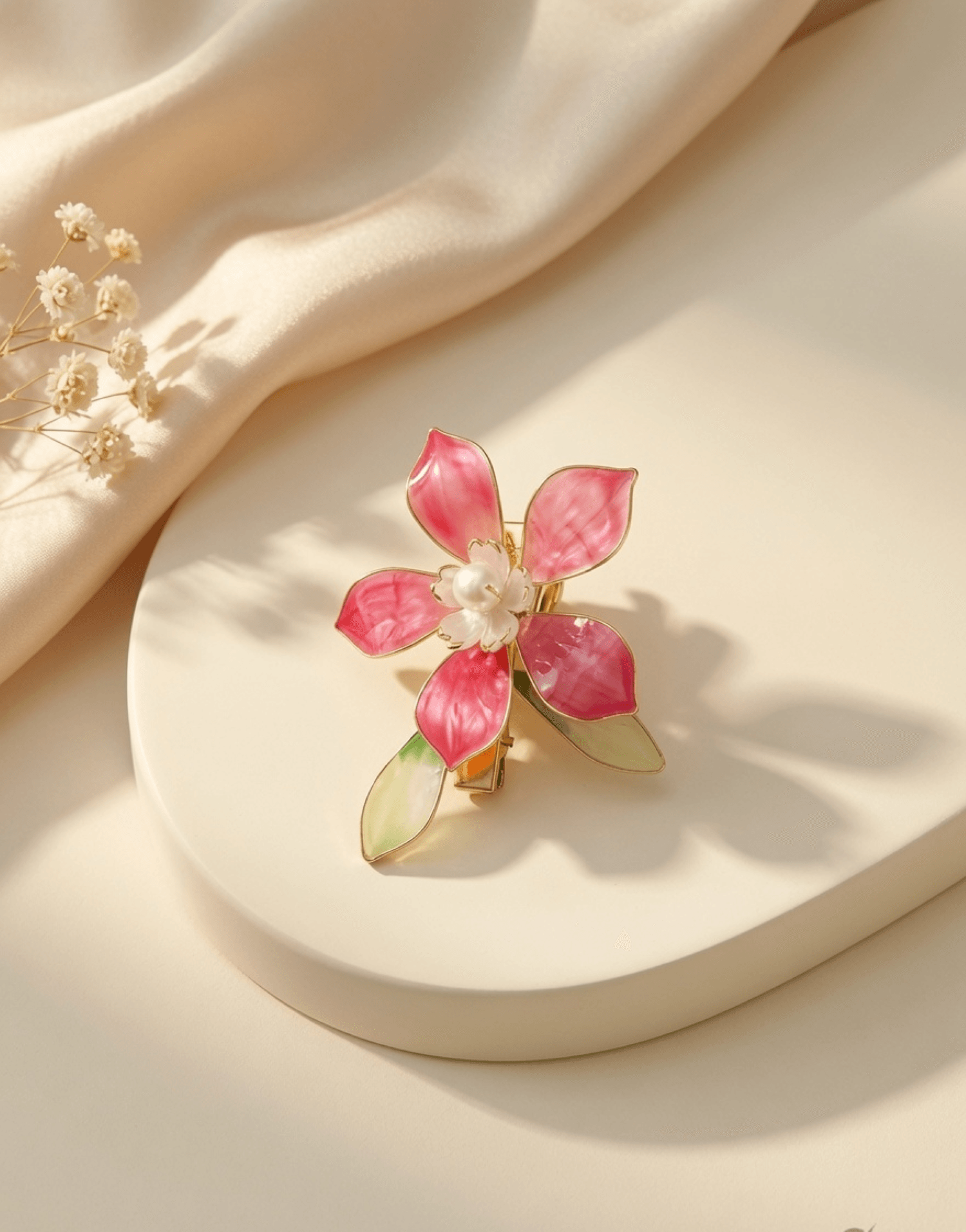 pink and green resin floral jewellery lightweight hair clip
