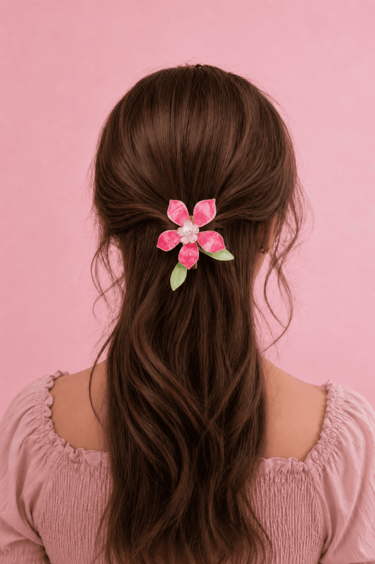 pink and green resin floral jewellery lightweight hair clip