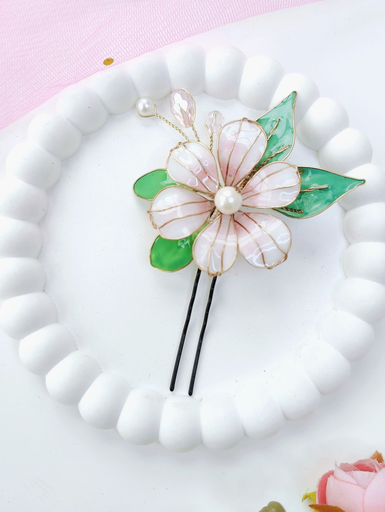 Multicolor resin floral hair pins set of three, lightweight clip