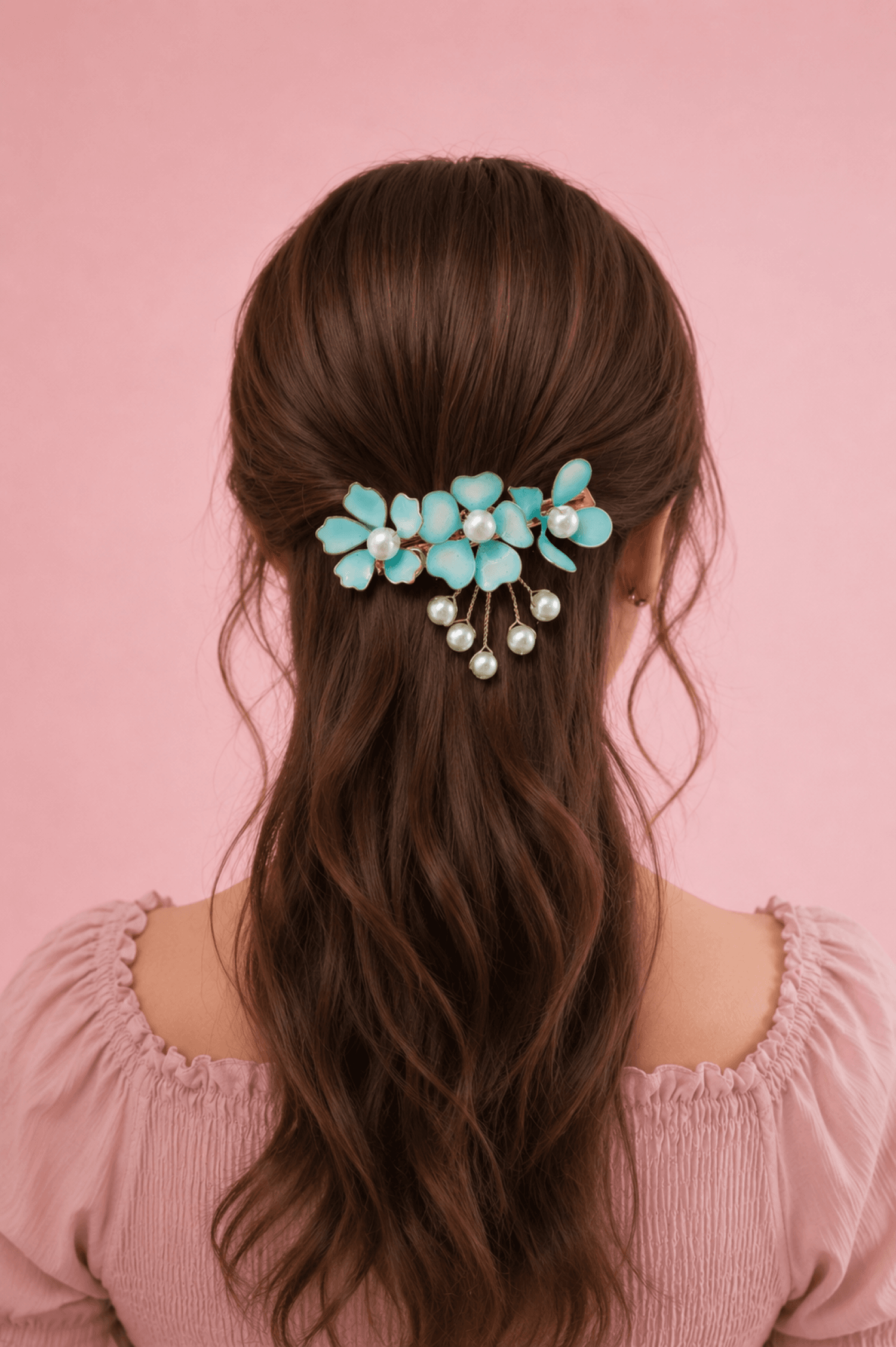 Handmade skyblue resin floral hair pin, trending wedding accessory for Indian brides, perfect for haldi or engagement