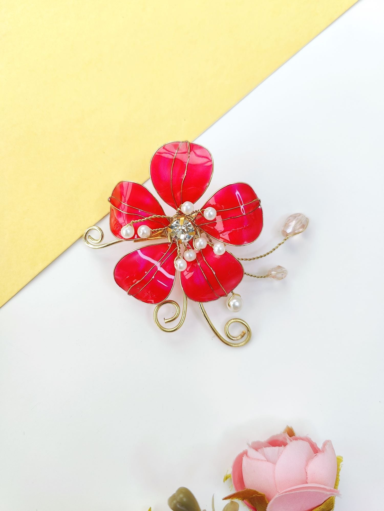 Handmade bright pink resin hair accessory, floral jewellery for weddings, trending bridal hair accessories India 2026