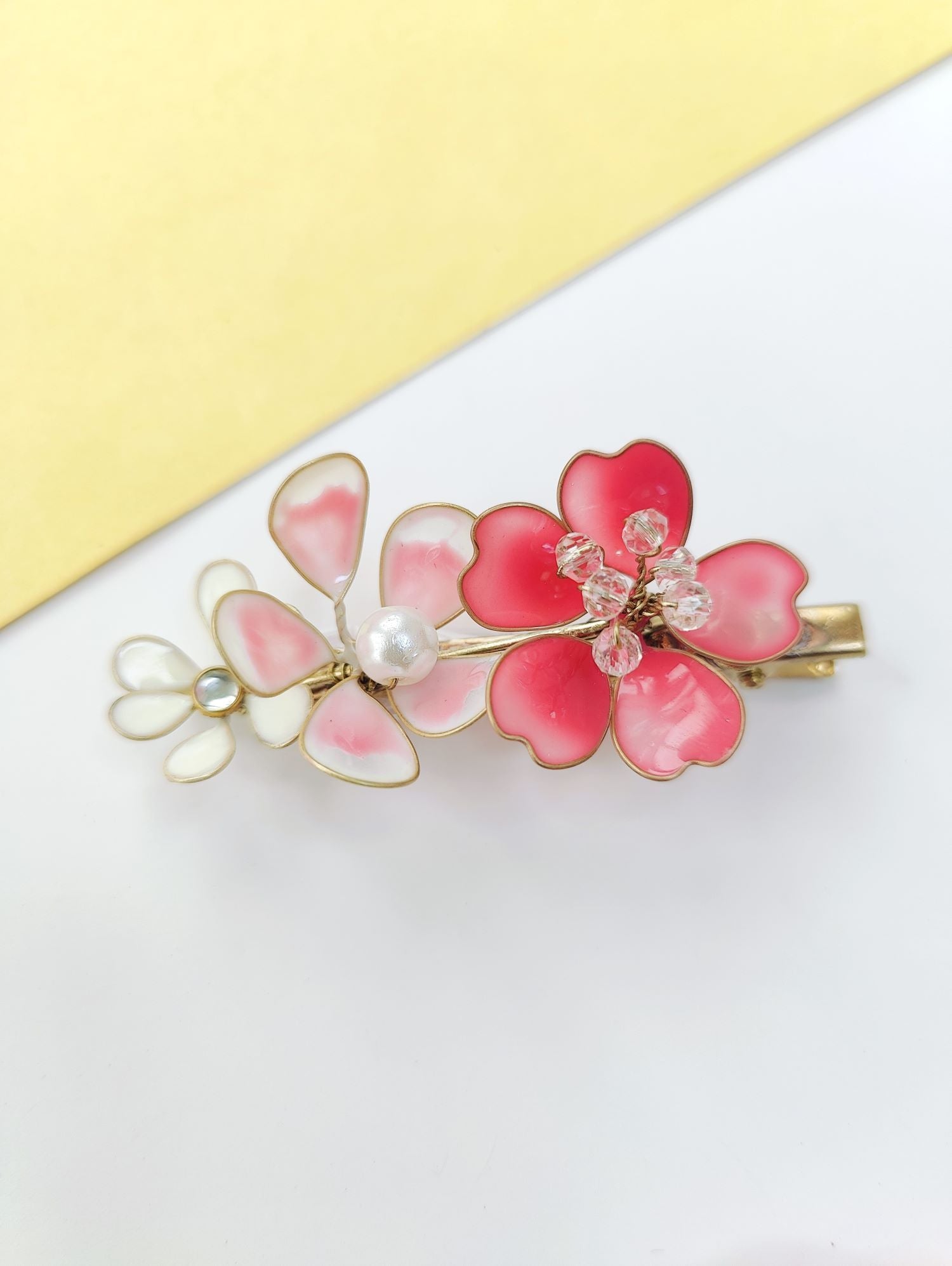 baby pink white resin jewellery floral hair clip, lightweight