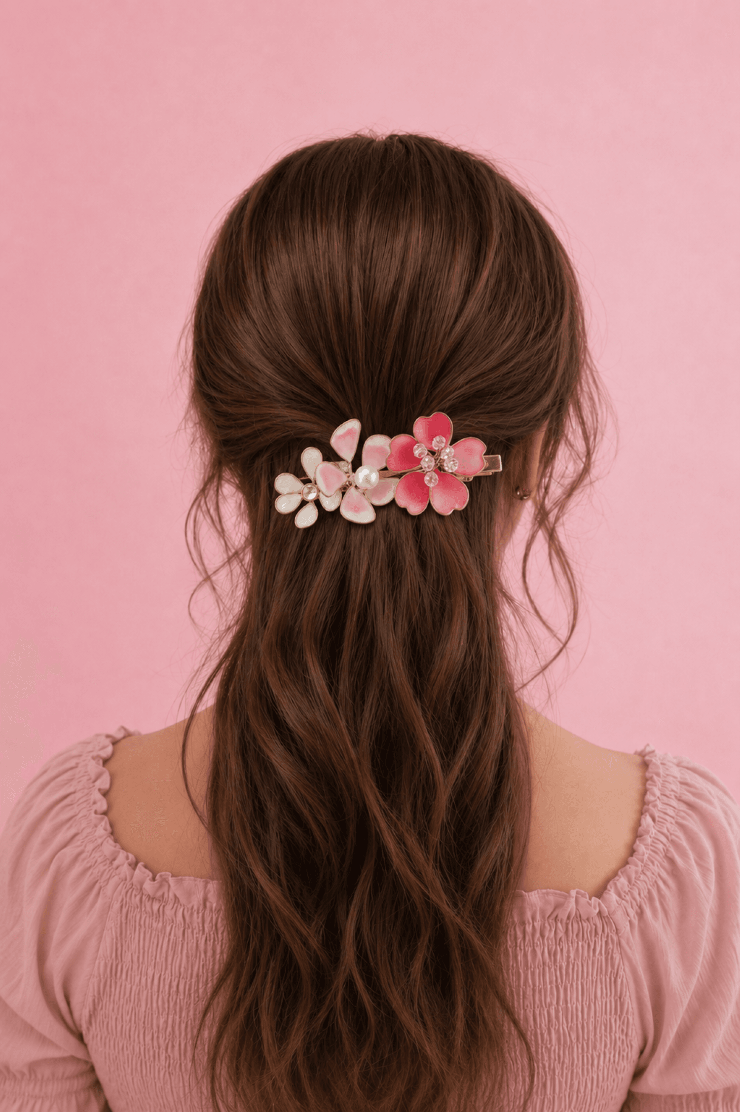 baby pink white resin jewellery floral hair clip, lightweight