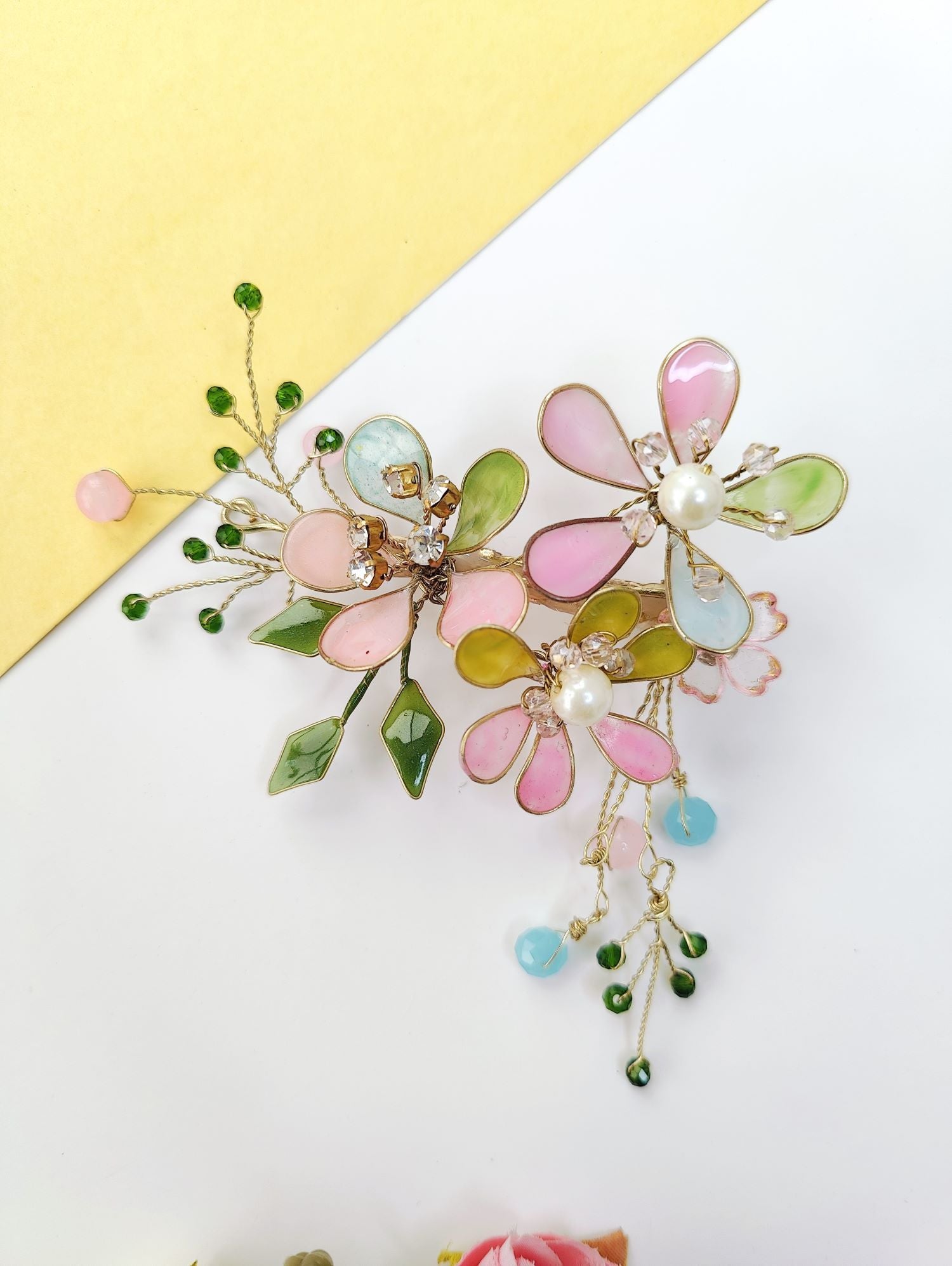 multicolor resin floral hair clip, lightweight handmade jewellery