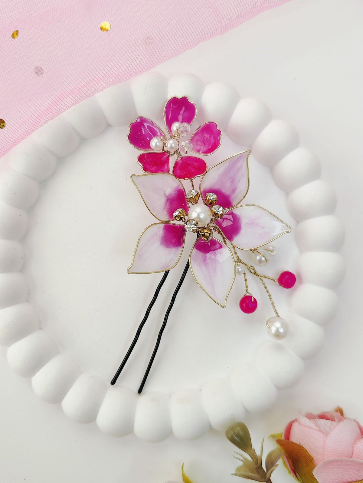 purple resin floral jewellery set of two lightweight hair pins