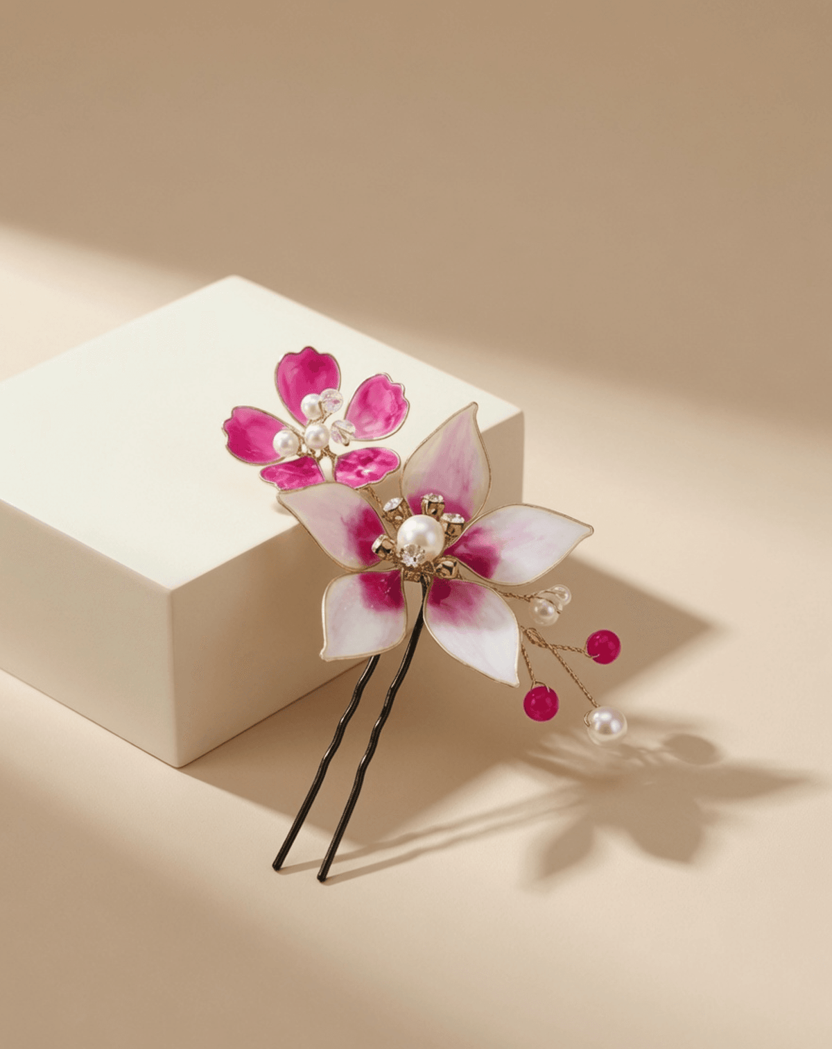 purple resin floral jewellery set of two lightweight hair pins