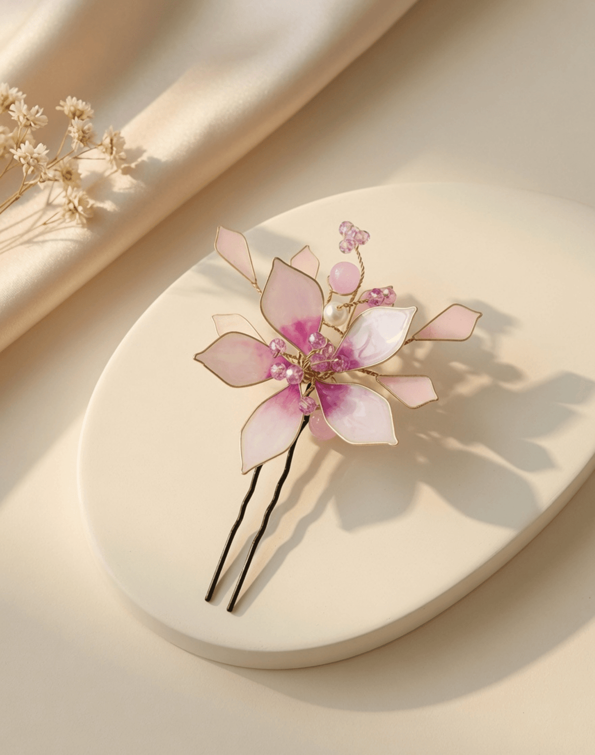 purple resin floral jewellery set of two lightweight hair pins