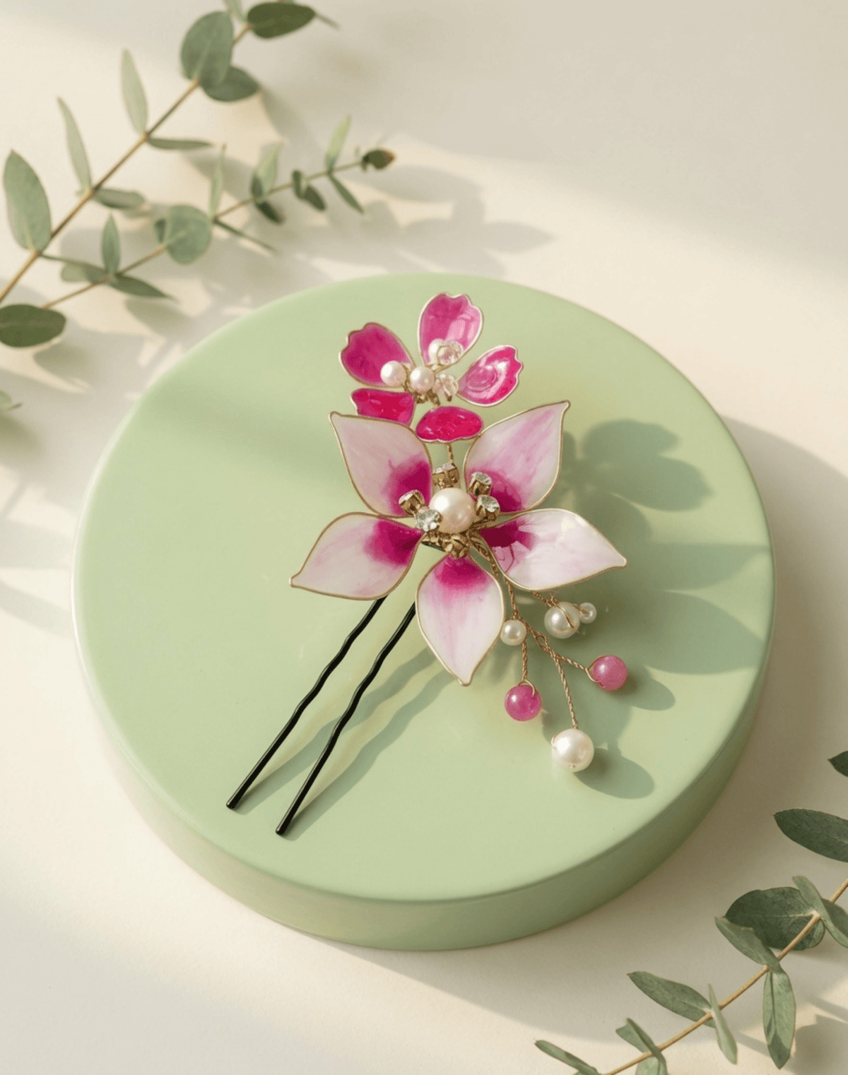 purple resin floral jewellery set of two lightweight hair pins