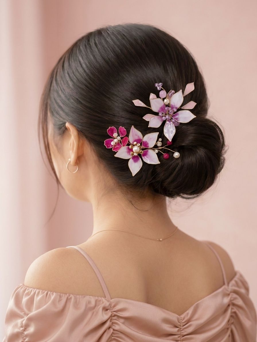 purple resin floral jewellery set of two lightweight hair pins